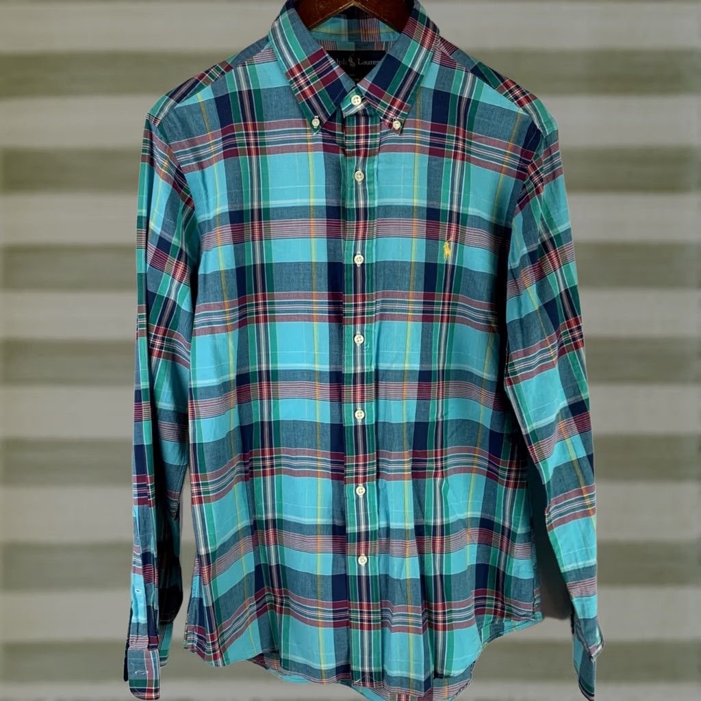 Ralph Lauren Ralph Lauren Button-Down Shirt Men Medium Turquoise Plaid Custom Fit Long Sleeve Shirt Size US M / EU 48-50 / 2 - 1 Thumbnail