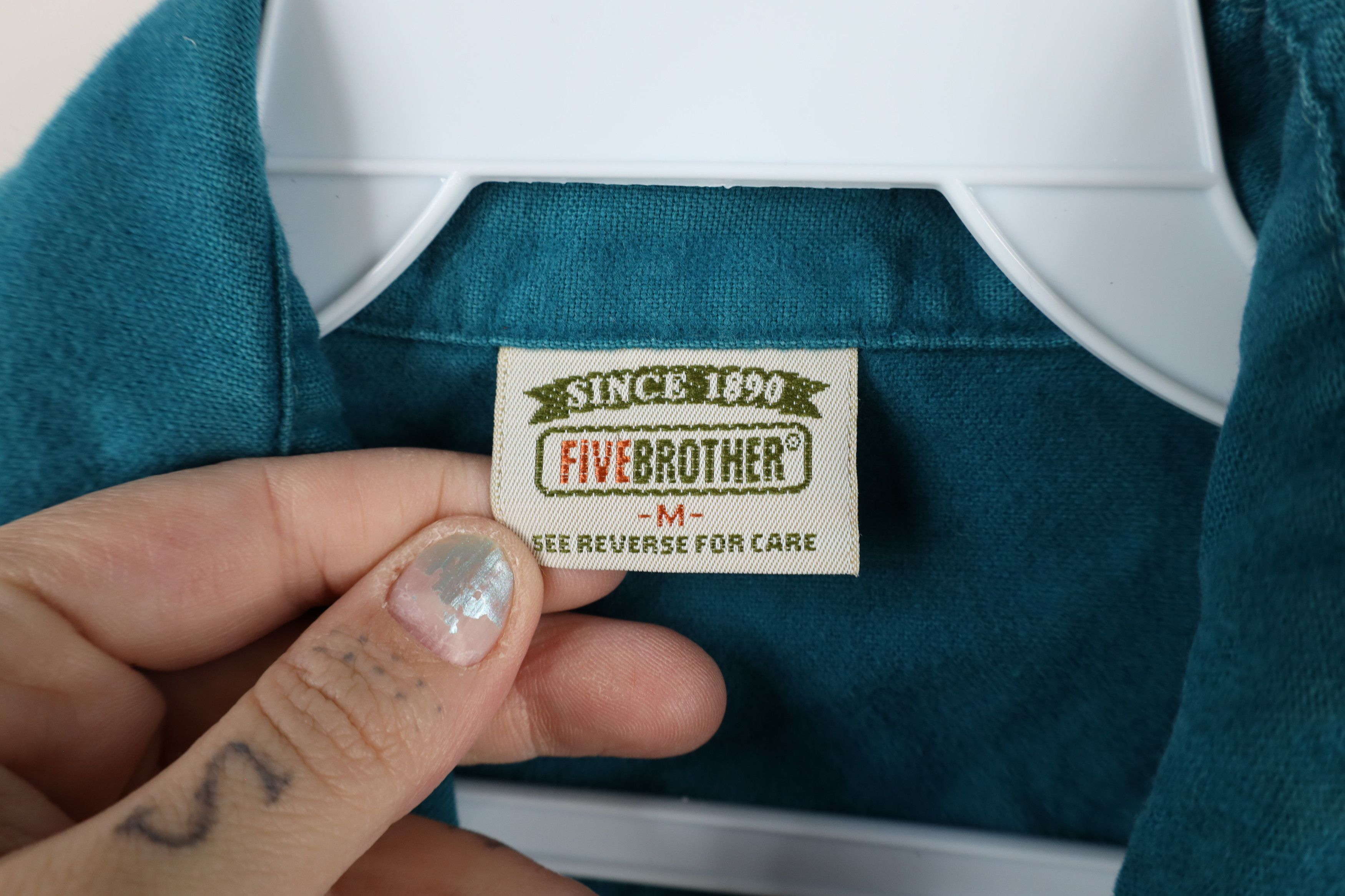 FiveBrother × Vintage Vintage 90s Five Brother Chamois Cloth Button Shirt Teal Size US M / EU 48-50 / 2 - 9 Thumbnail