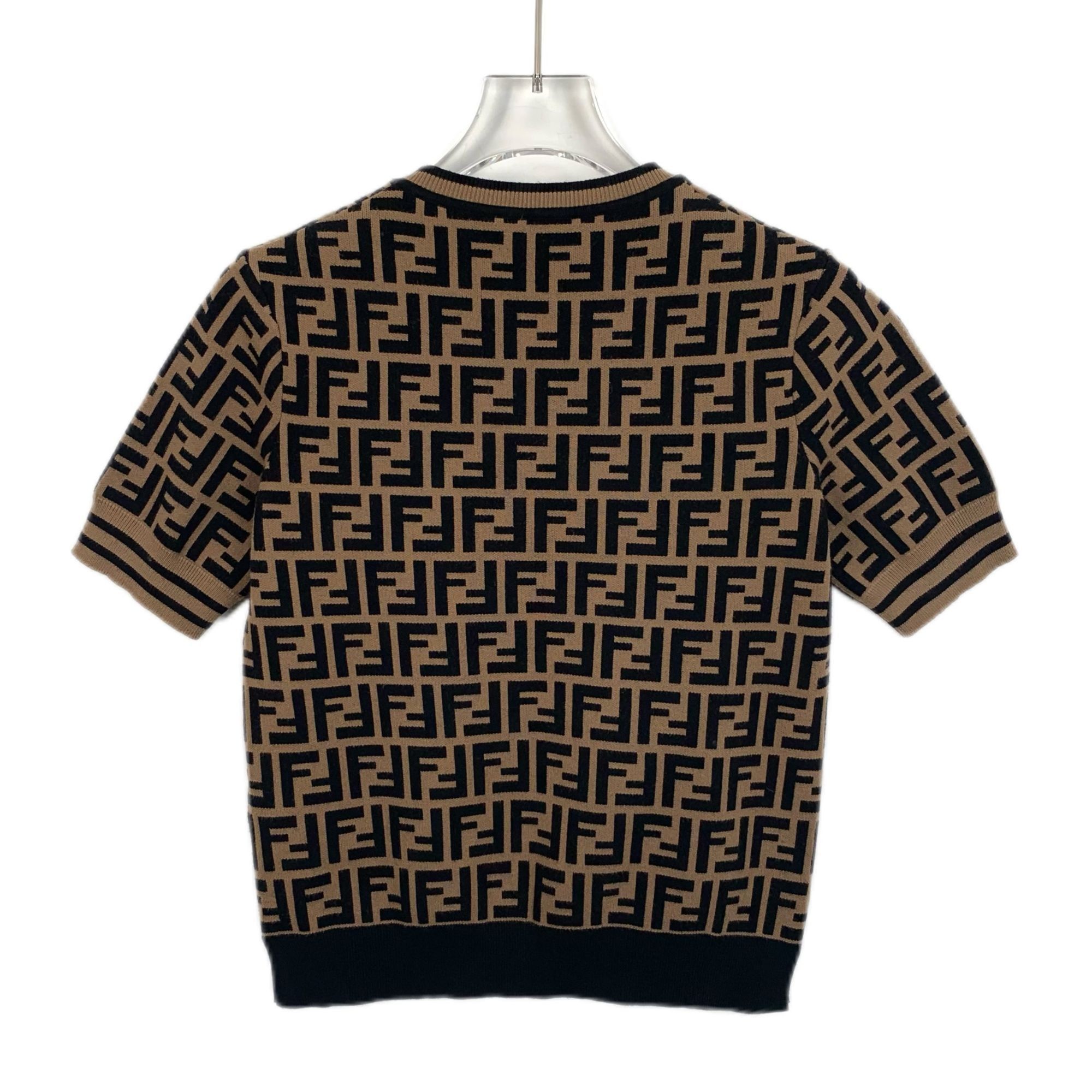 Fendi Fendi Womens FF Logo Short Sleeve Knit Top Brown & Black Size XS / US 0-2 / IT 36-38 - 2 Thumbnail