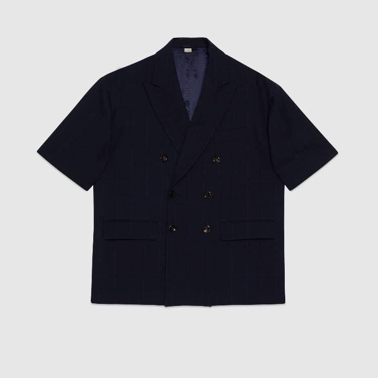 Gucci o1s1wg110125 Double G Check Wool Jacket in Navy Blue Size US M / EU 48-50 / 2 - 3 Thumbnail