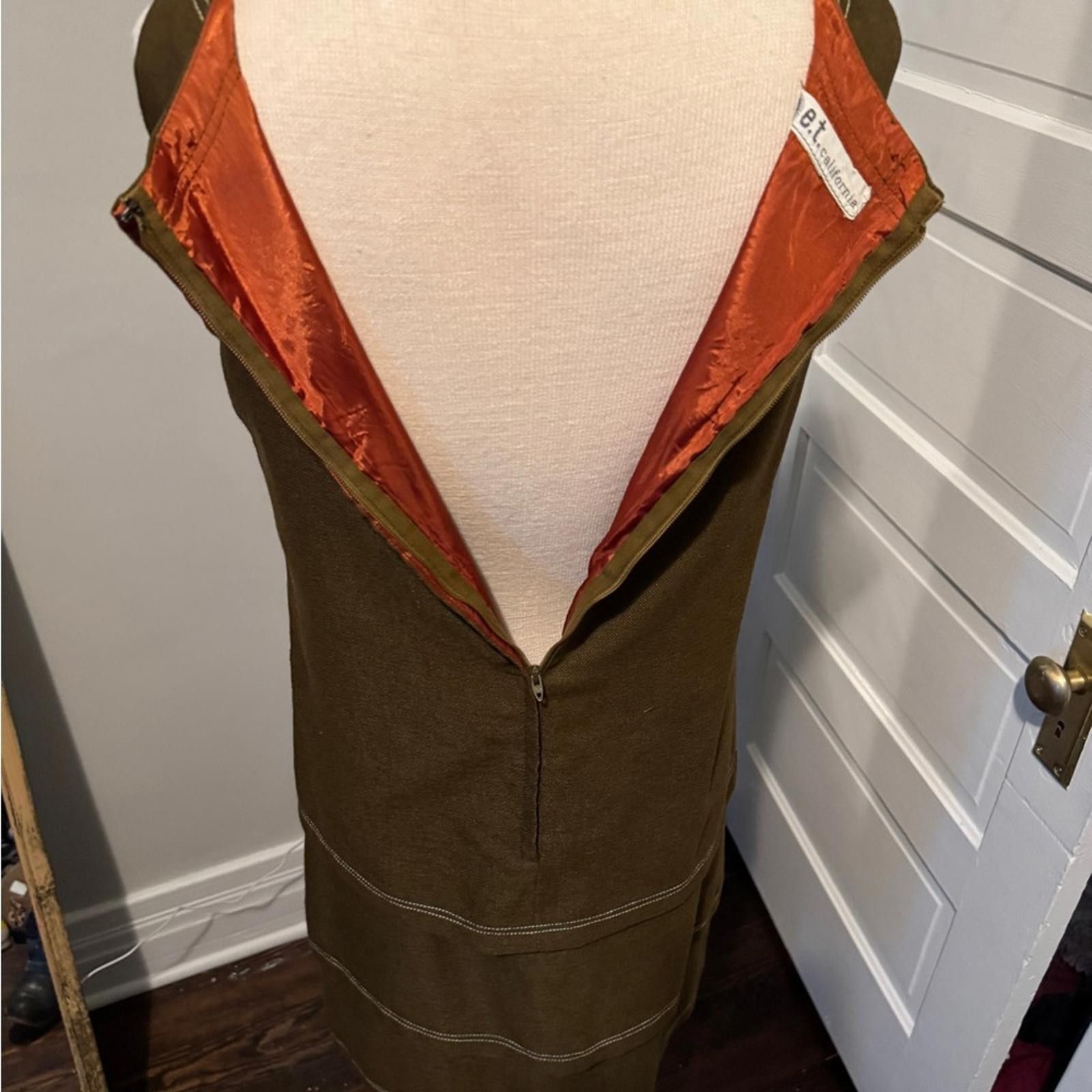 Designer True Vintage Olive Green Tiered Ruffled Midi Dress Size M / US 6-8 / IT 42-44 - 7 Thumbnail