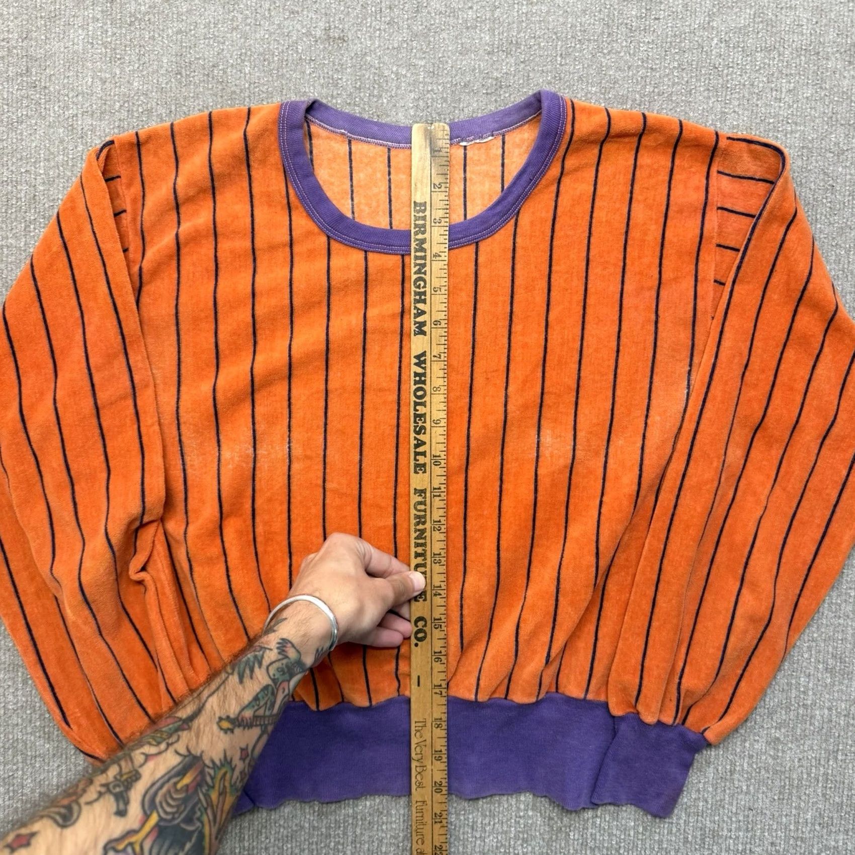 Velour VINTAGE Velour Striped Sweatshirt Mens M Orange Purple Crewneck Pullover 80s Camptown Size US M / EU 48-50 / 2 - 6 Thumbnail