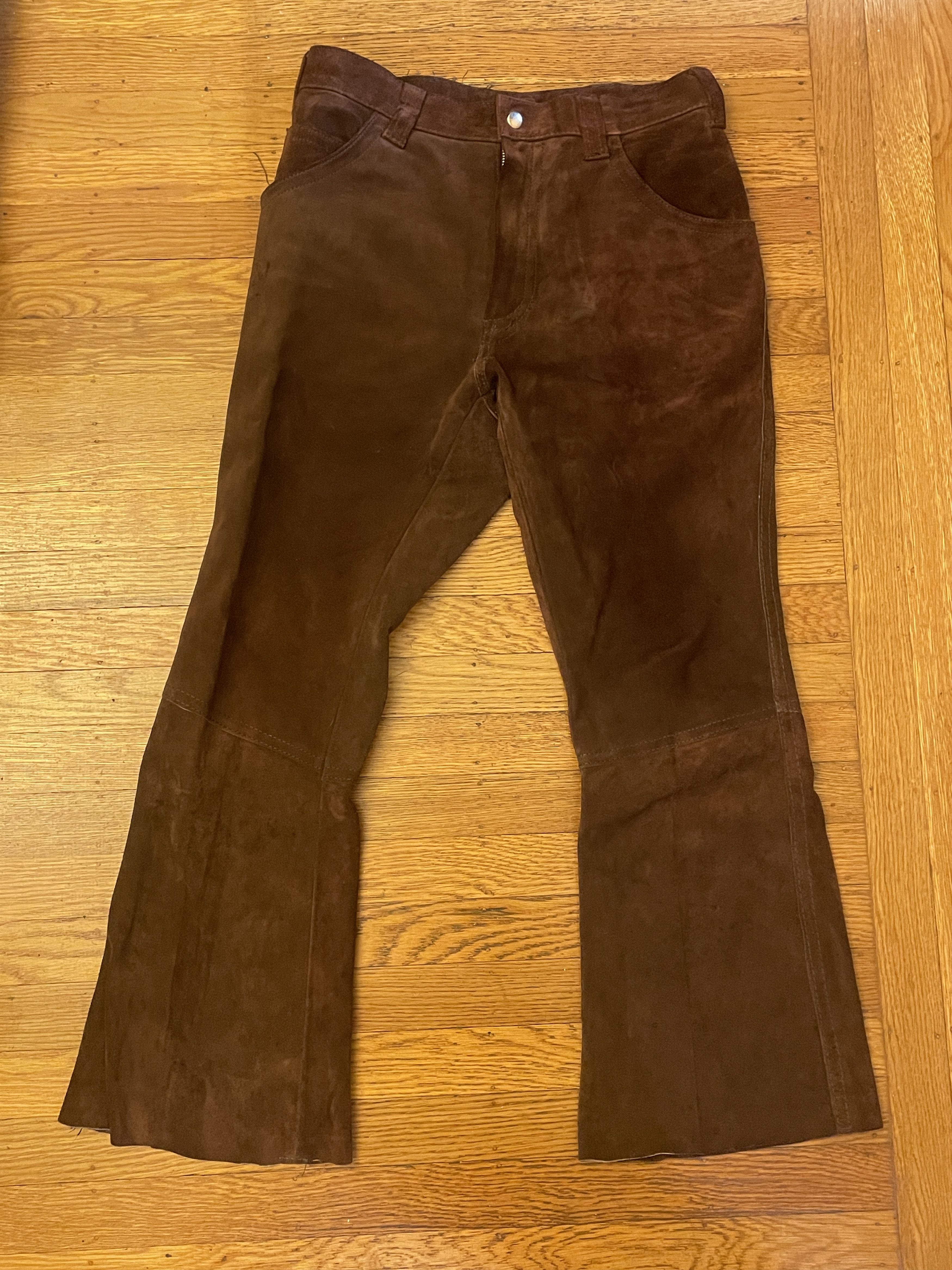 image of Vintage Suede Leather Flared Pants Size 30 in Brown, Men's