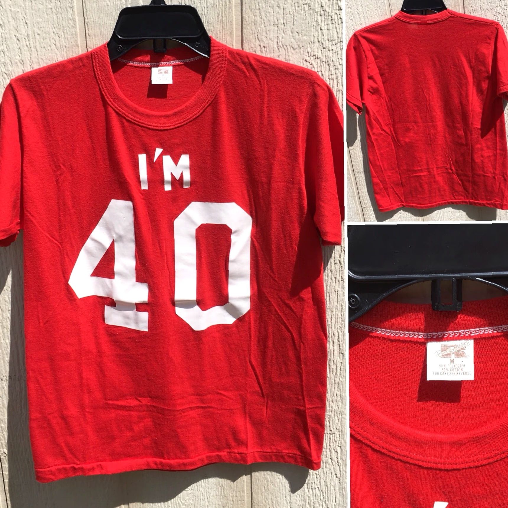 Russell Athletic VINTAGE Russell Athletic Shirt Unisex M 1970s Red 50% Polyester 50% Cotton I’M 40 T Shirt Iron On Tee Graphic Tee 70s Size US M / EU 48-50 / 2 - 7 Thumbnail