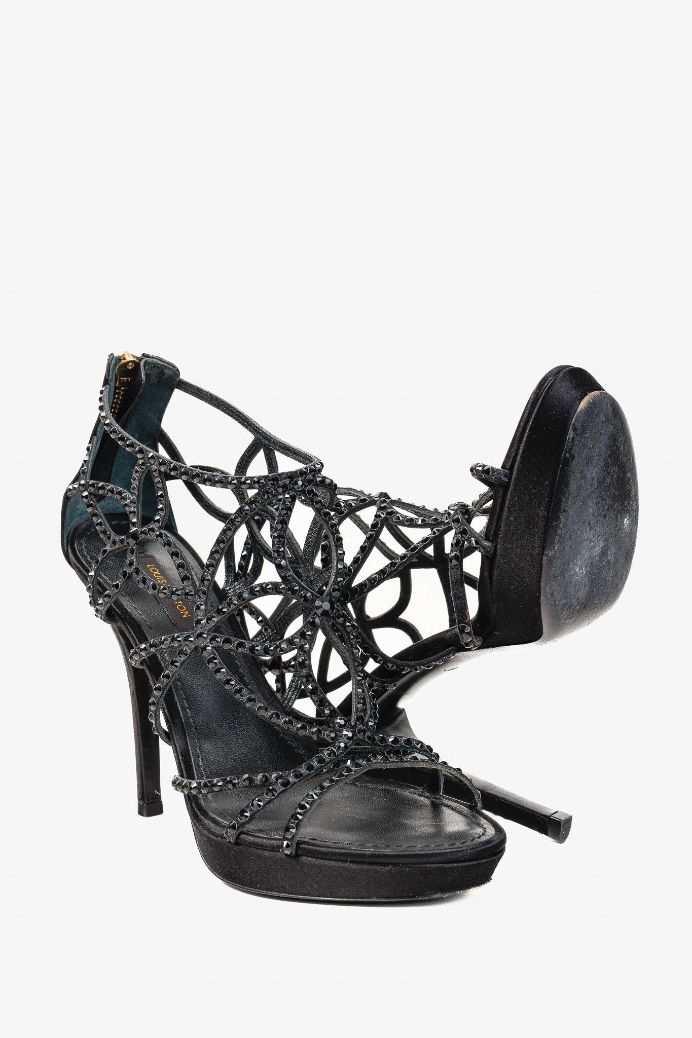Louis Vuitton Louis Vuitton Tisha Crystal Studded Satin Platform Sandal Size US 6 / IT 36 - 4 Thumbnail