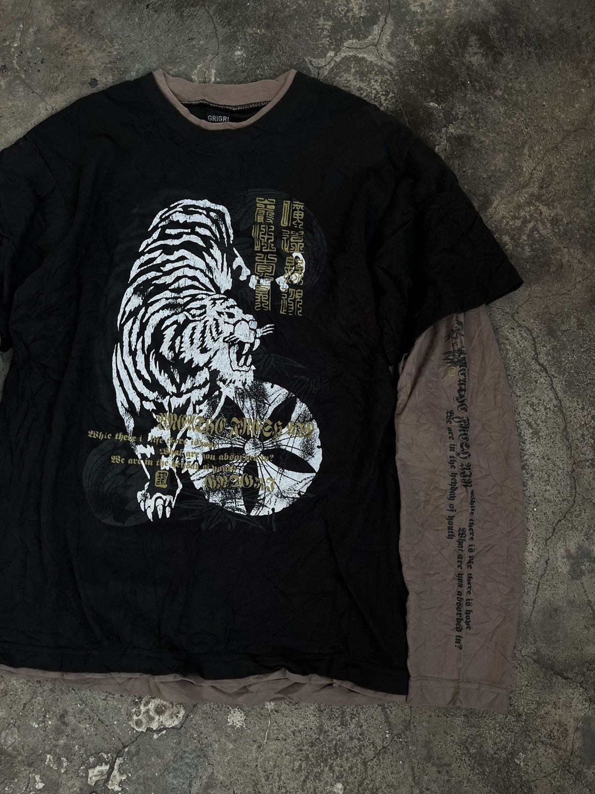 14th Addiction GRIGRI JAPANESE POEM Y2K DOUBLE LAYER KANJI TIGER PUNK STYLE Size US L / EU 52-54 / 3 - 4 Thumbnail