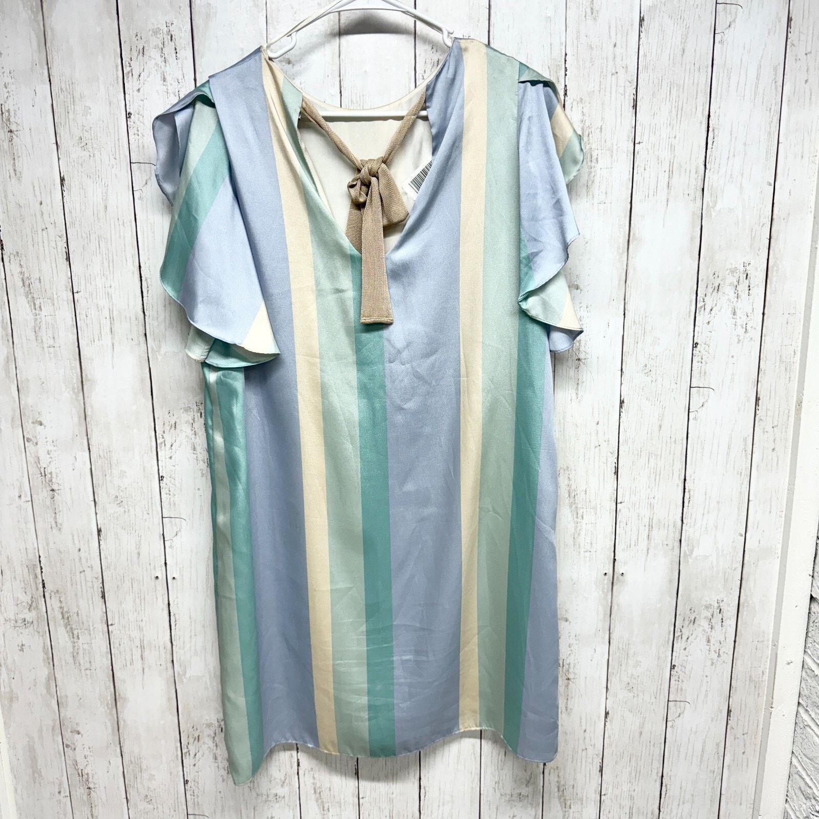 Mango Mango Dress Size 8 Striped Shift Satin Finish Ruffled Sleeve Size M / US 6-8 / IT 42-44 - 5 Thumbnail