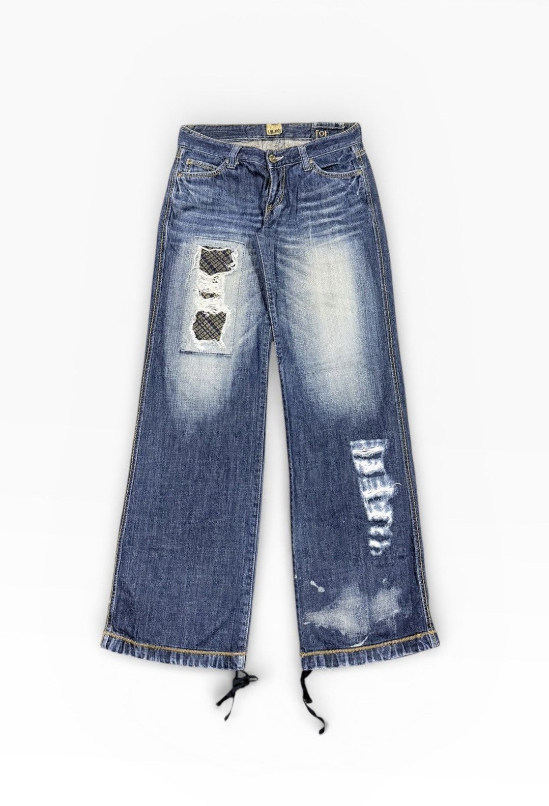 Le Grande Bleu (L.G.B.) LB-03 Flare Patchwork Drawsting Denim Pants Size US 31 - 1 Thumbnail