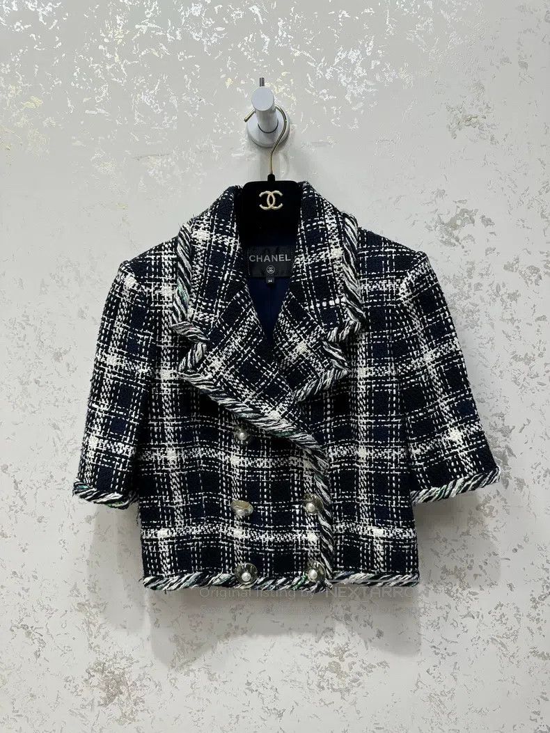 Chanel Chanel Waterfall Series Dark Blue Plaid Short-sleeved Jack Size XXS / US 00 / IT 34 - 1 Thumbnail