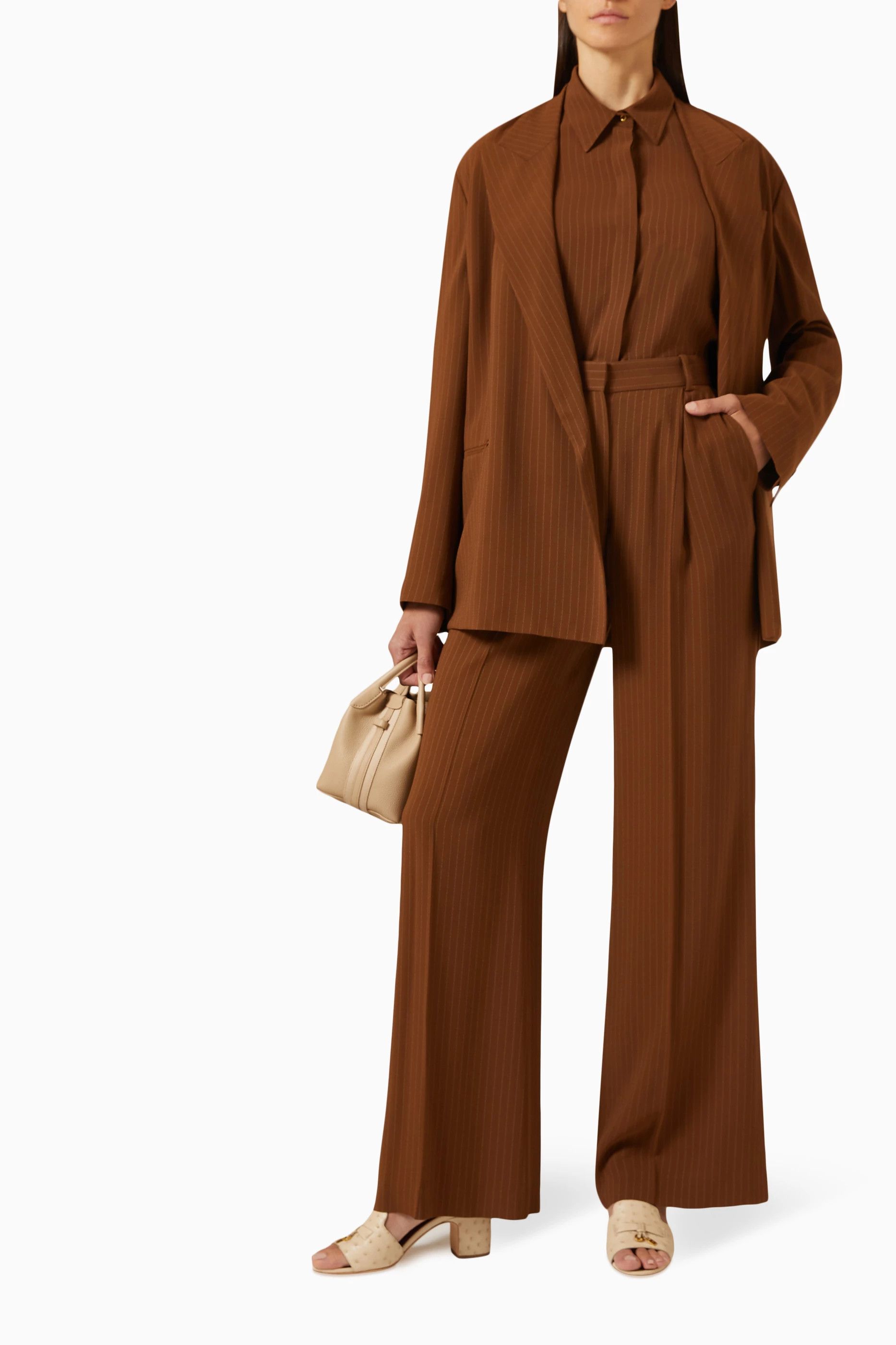 Loro Piana o1srvl11e0824 Jail Chalk Stripes Silk Trouser in Brown Size 27" / US 4 / IT 40 - 3 Thumbnail