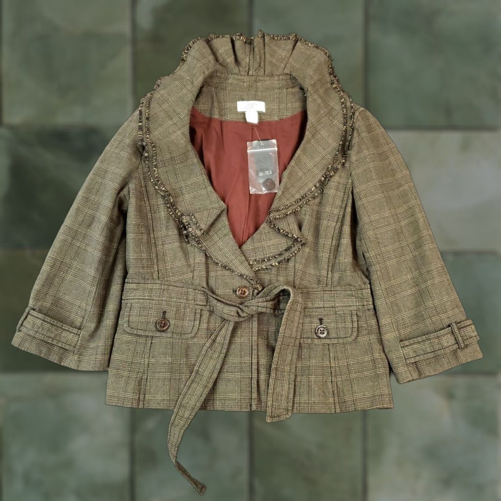 Ann Taylor Ann Taylor Loft Coat Women Size 6 Plaid Brown Black Belted Ruffles Lined Mid-Length Casual Size M / US 6-8 / IT 42-44 - 1 Thumbnail