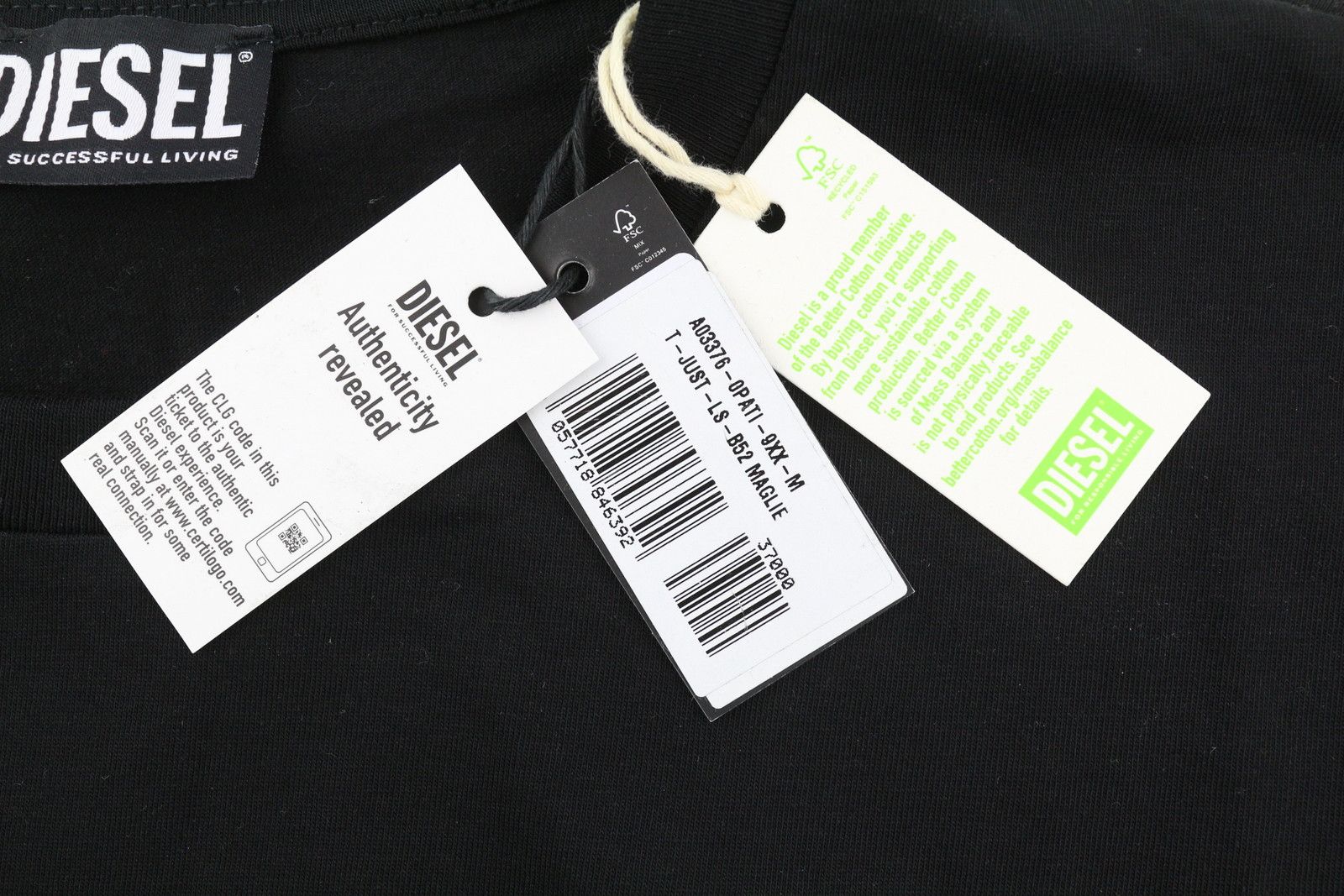 Diesel T-JUST-LS-B52 M Black Tricot Printed T-Shirt 40996 Size US M / EU 48-50 / 2 - 9 Thumbnail