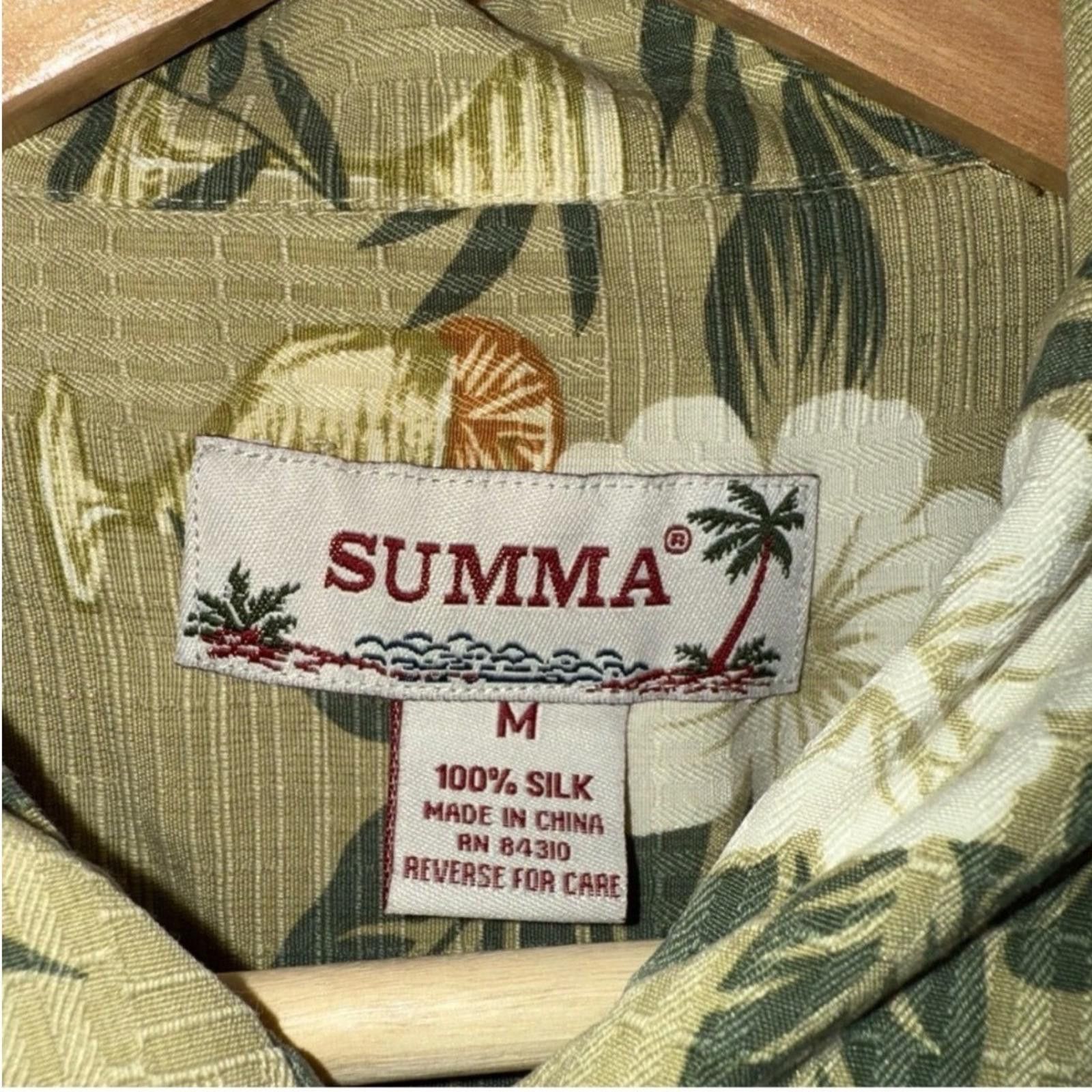 Summit Clothing Summa Mens Medium Silk Hawaiian Shirt Sage Green Tropical Size US M / EU 48-50 / 2 - 3 Thumbnail