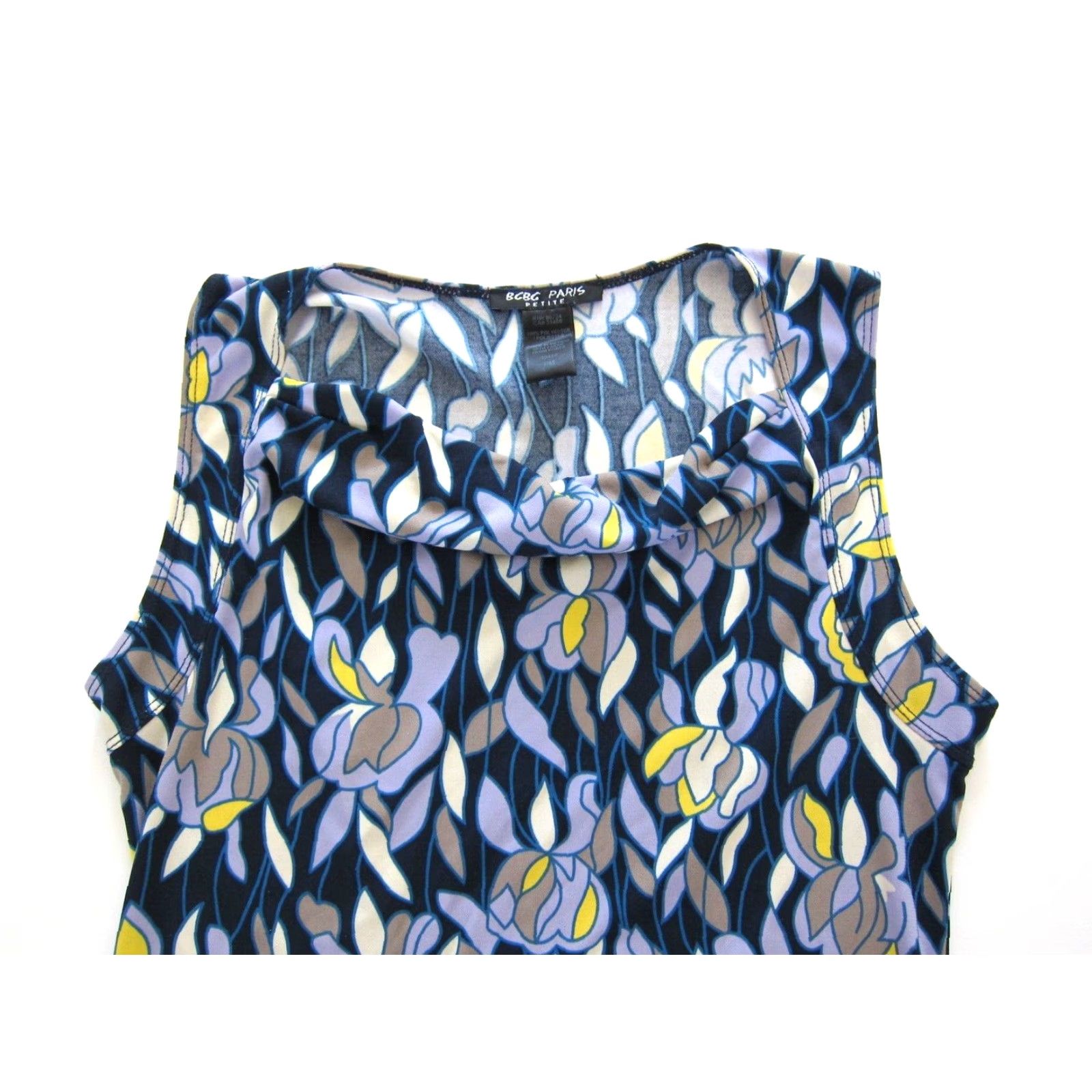 Vintage BCBG Paris Blue Purple Yellow Floral Sleeveless Stretch Tunic Tank Dress PM Size M / US 6-8 / IT 42-44 - 3 Thumbnail