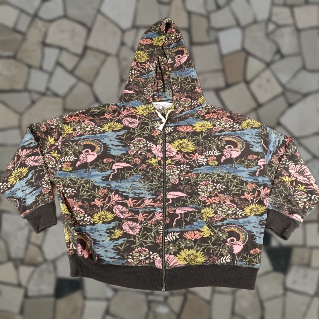 VINTAGE Free People Hoodie Womens Medium Pink Animal Print Zip