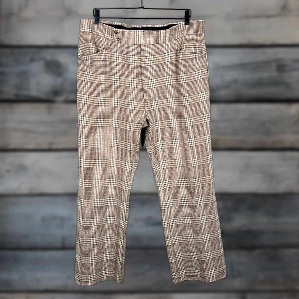 Haggar VTG Haggar Wool Bootcut Trousers Men's 38 x 31 Brown Houndstooth Check Pants Dress Pants Regular Fall Winter Vintage Men’s Boots? Size US 38 / EU 54 - 1 Thumbnail