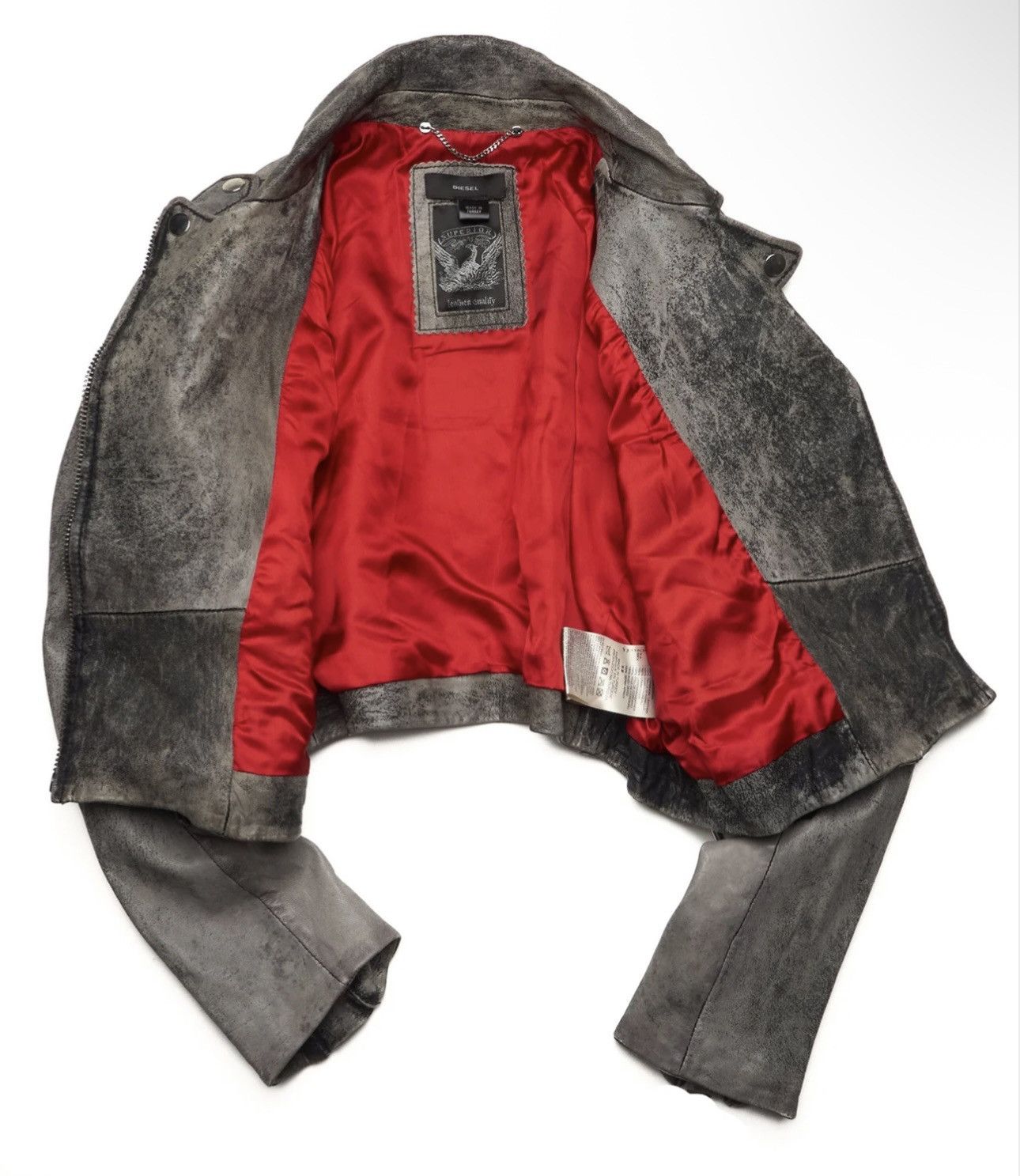 Diesel Mid 2010s Diesel Gray Leather Moto Jacket Size S / US 4 / IT 40 - 3 Thumbnail