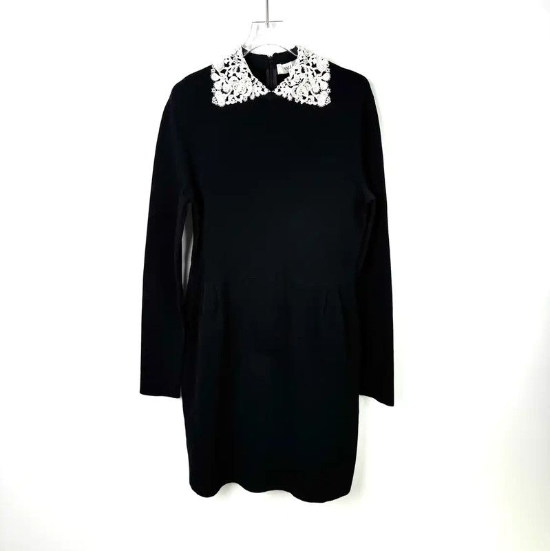 Valentino Valentino Black Wool Dress with Lace Collar 0089 Size XL / US 12-14 / IT 48-50 - 1 Thumbnail