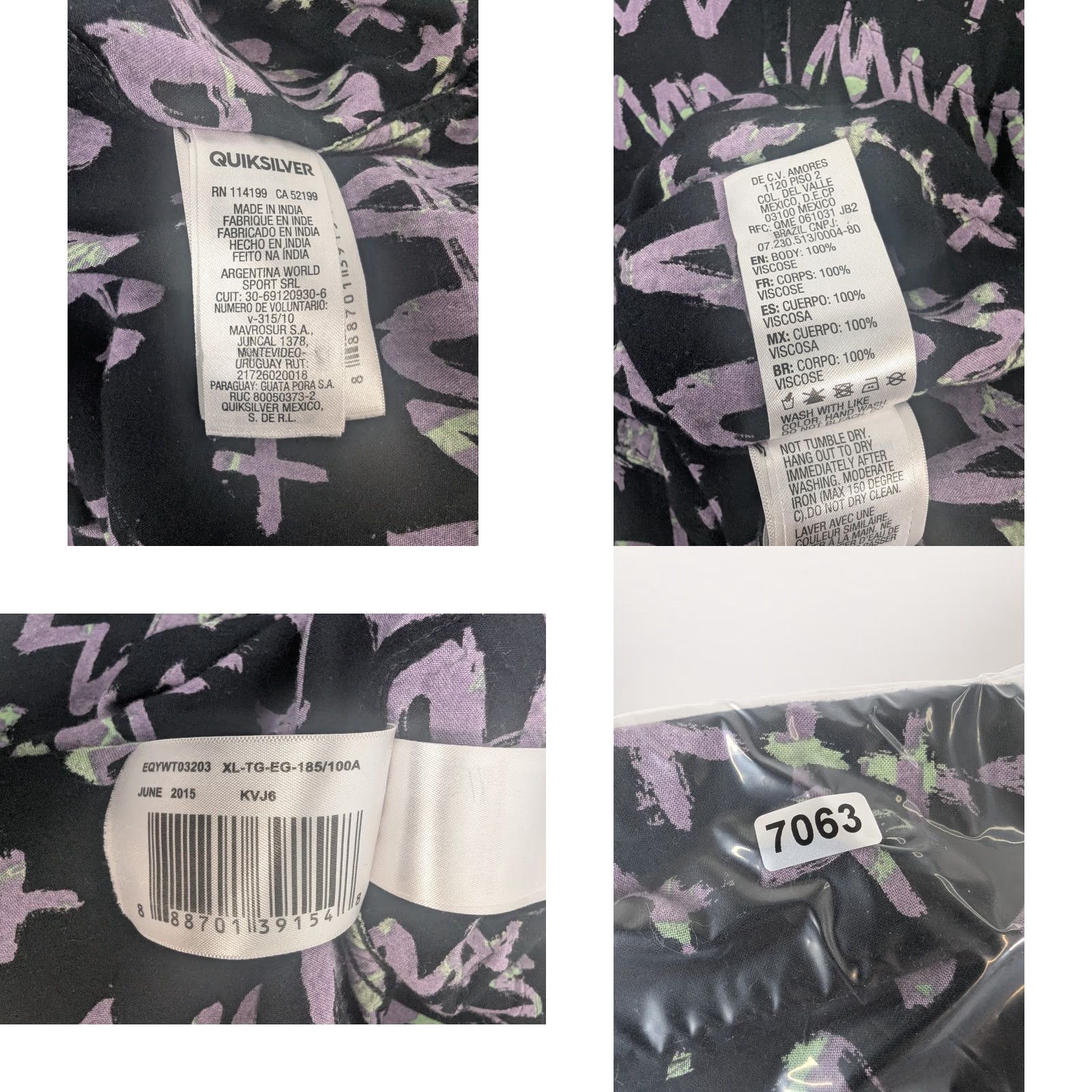Quiksilver Quiksilver Modern Fit Shirt Mens XL Black Purple Abstract Button Up Viscose Size US XL / EU 56 / 4 - 8 Thumbnail