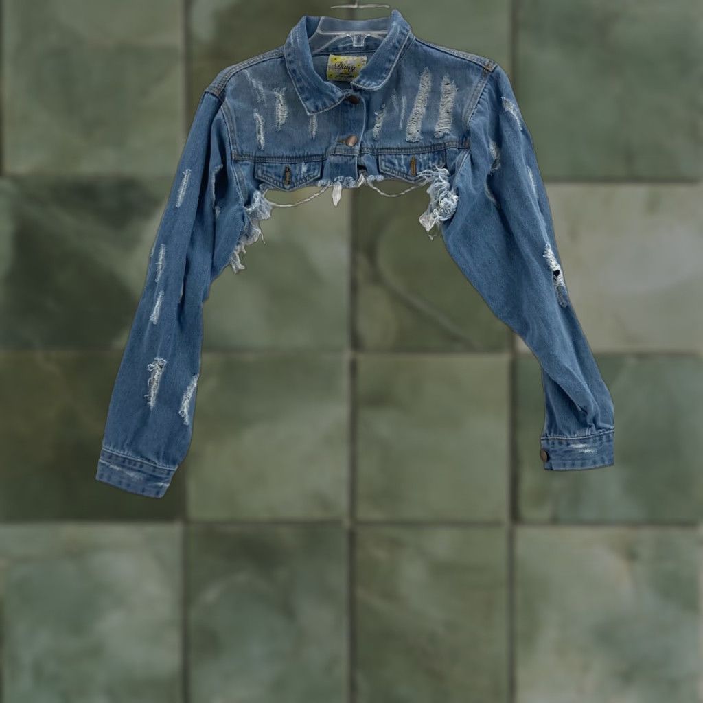 Denime Daisy Denim Jacket Womens Medium Distressed Cropped Blue Jean Jacket Size M / US 6-8 / IT 42-44 - 1 Thumbnail