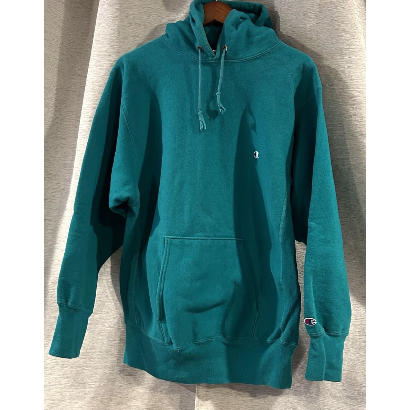 Champion VINTAGE Champion Reverse Weave Hoodie Sweatshirt Teal XL 90s Mens Pullover Hooded Heavyweight Long Sleeve Size US XL / EU 56 / 4 - 2 Thumbnail