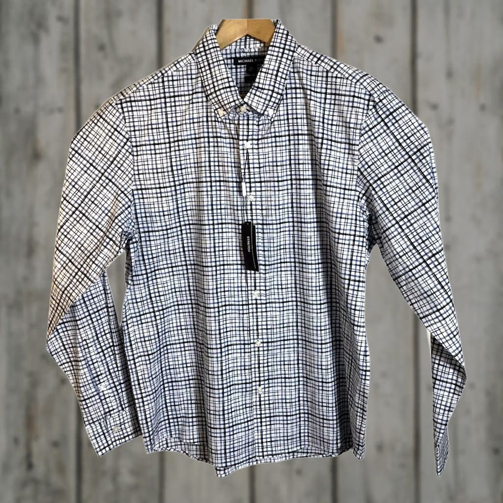 Michael Kors Michael Kors Mens XXL Slim Fit Long Sleeve Shirt Pop Blue Modern Check Plaid Button-Down Casual Button-Up Size US XXL / EU 58 / 5 - 1 Thumbnail