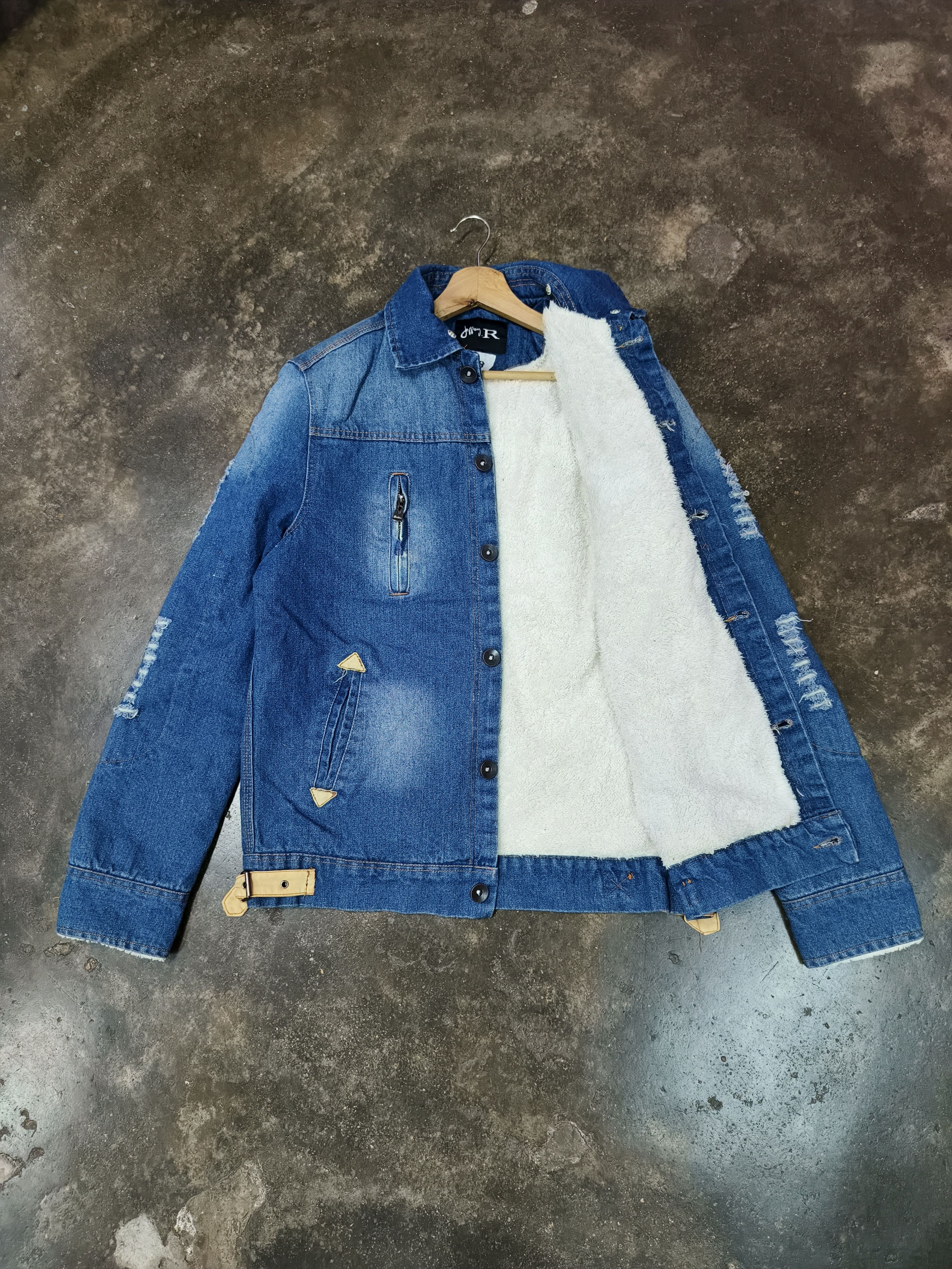 Japanese Brand Jeffrey. R distressed style lining sherpa denim Jacket Size US S / EU 44-46 / 1 - 2 Thumbnail