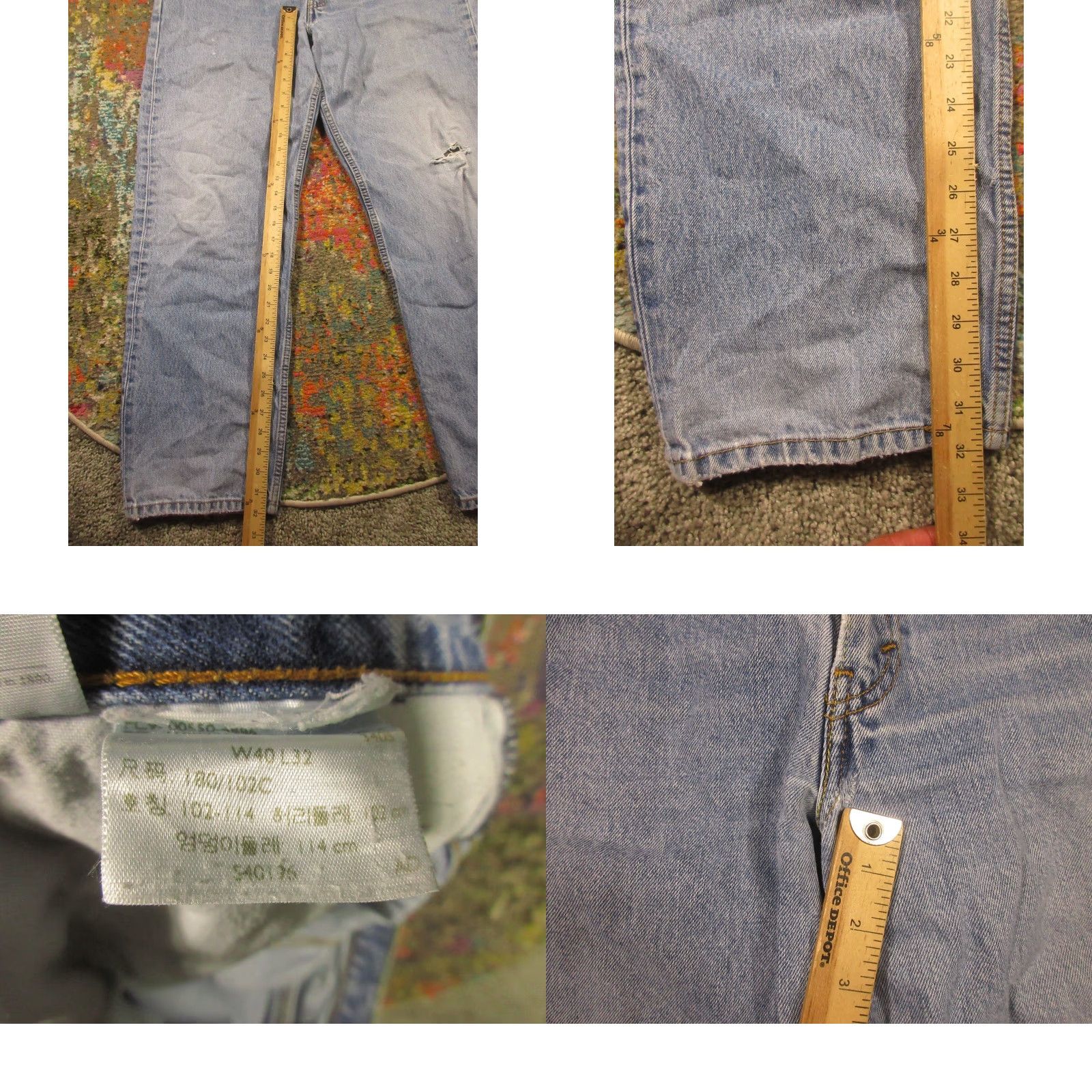 Levi's Levis 550 Jeans Mens 40x32 Relaxed Fit Blue Denim Faded Distressed Holes Size US 40 / EU 56 - 8 Thumbnail