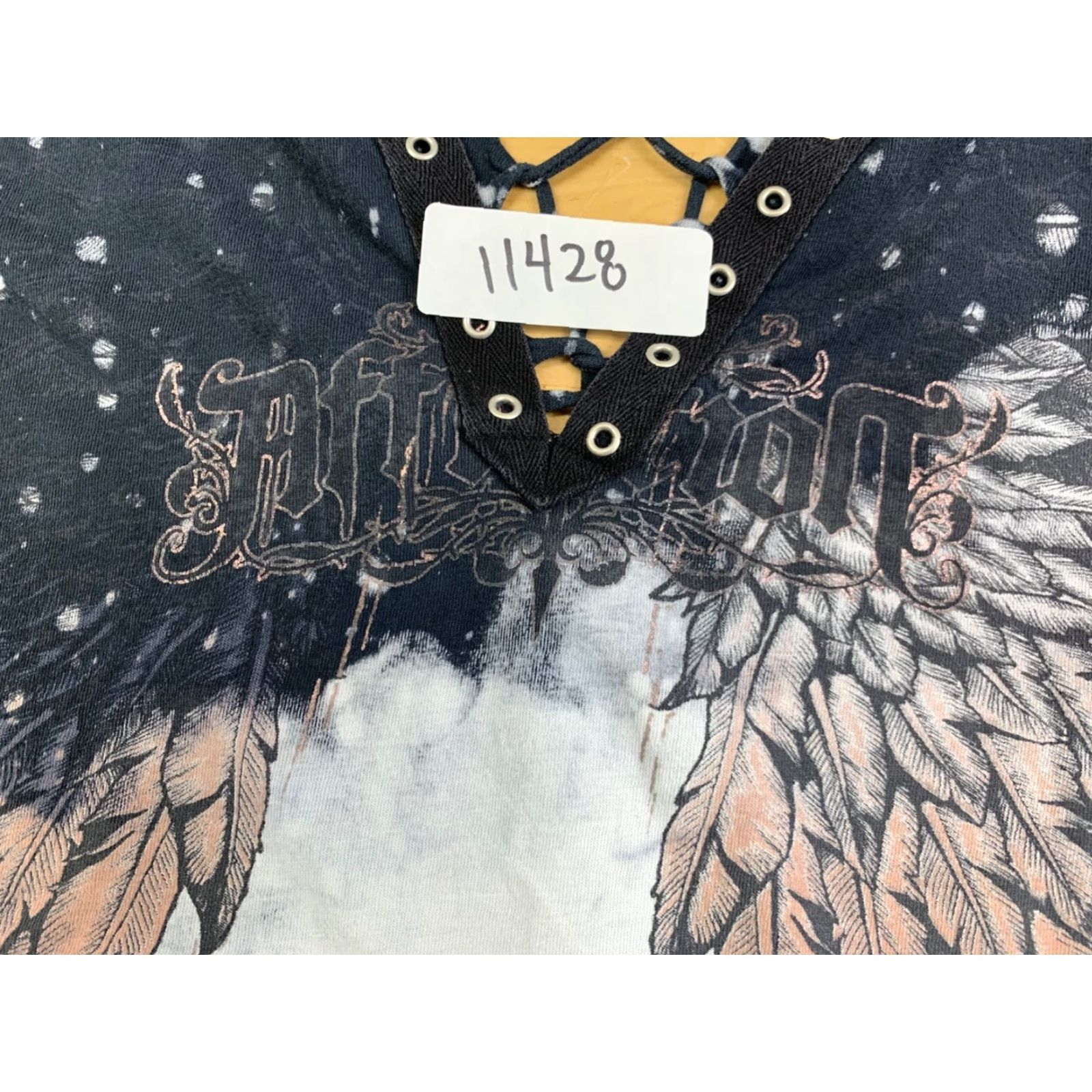 Affliction Affliction V Neck Shirt Womens M/L Black Angel Wings Goth Y2K 11428 Size M / US 6-8 / IT 42-44 - 2 Thumbnail