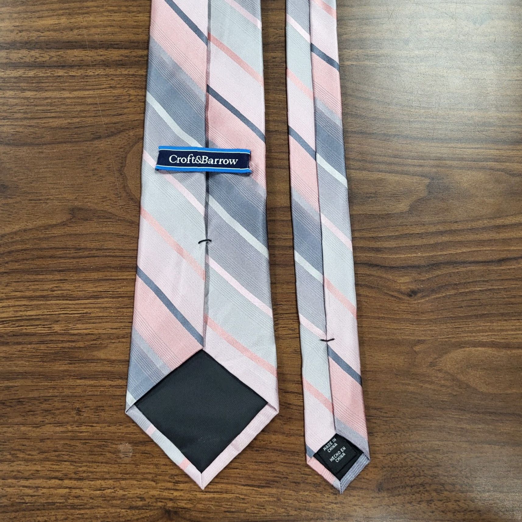 Croft & Barrow Croft & Barrow Neck Tie Mens 100% Silk Pink Grey Blue Diagonal Striped Preppy Mulitcolor Adjustable Tie Mens Size ONE SIZE - 5 Thumbnail