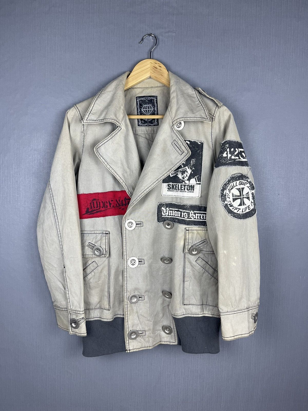 Vintage ALGONQUINS Double Collar Punk Bondage Patches Jacket