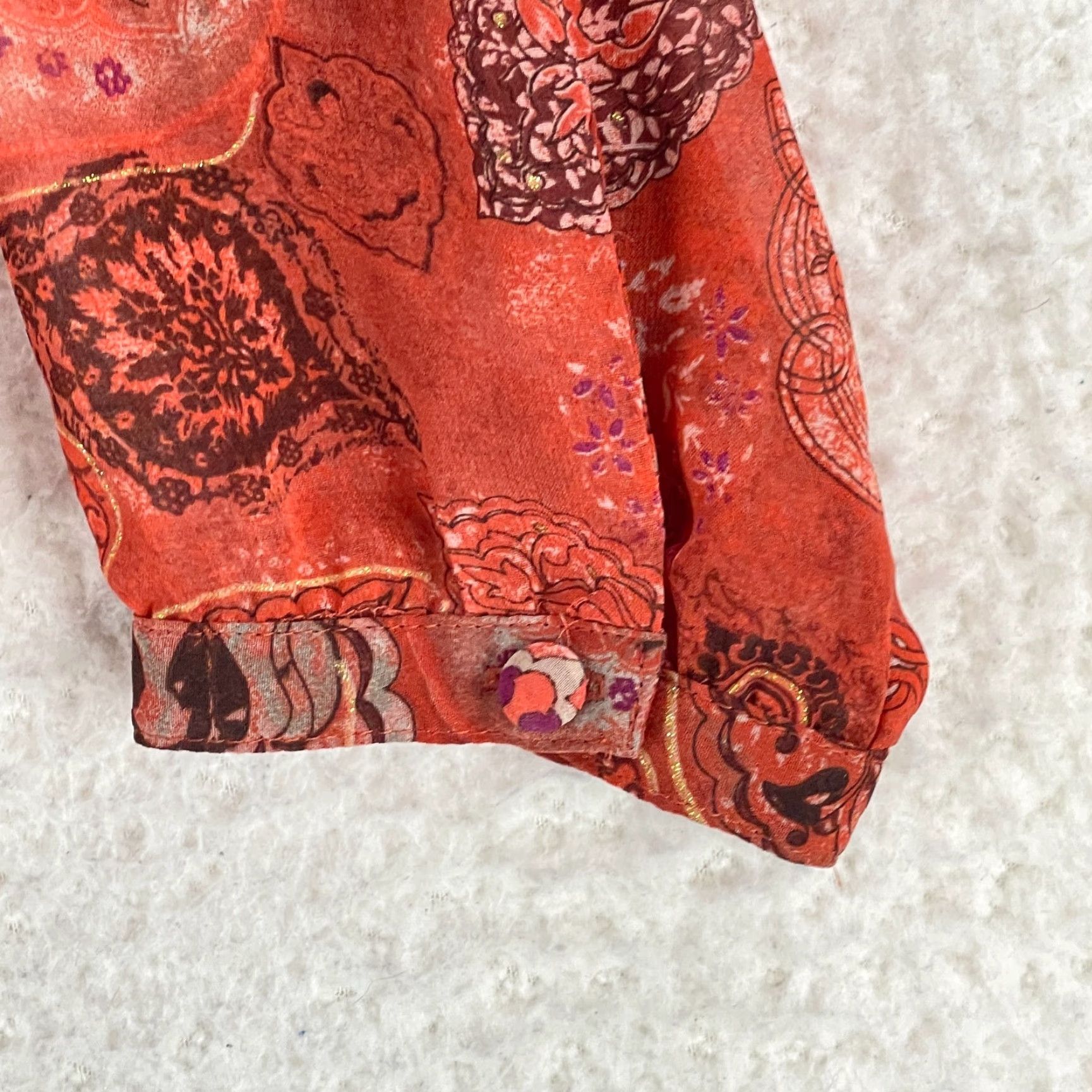 Vintage Christopher & Banks Shirt Womens Small Orange Paisley Sheer Chiffon Button-Front Size S / US 4 / IT 40 - 6 Thumbnail