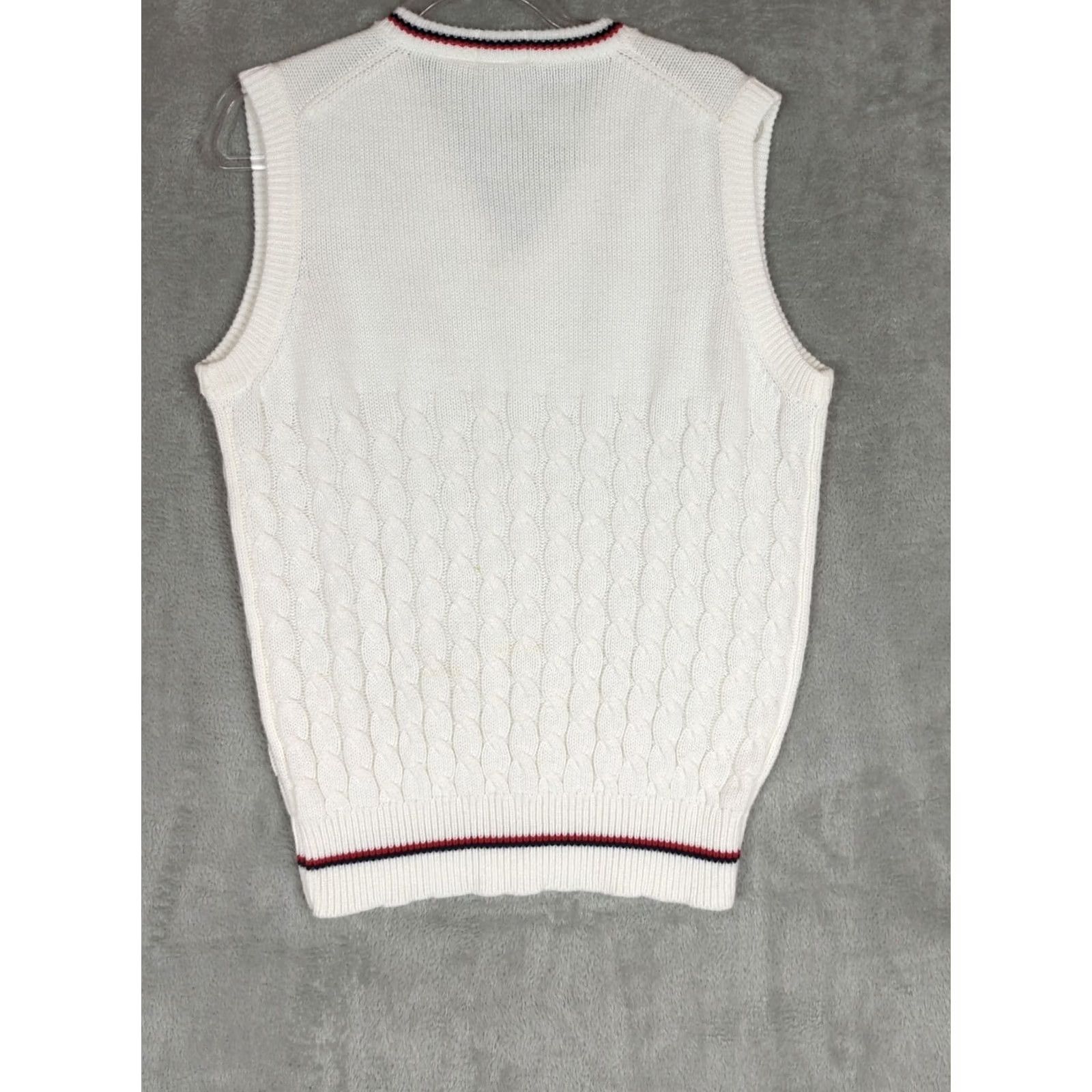 Izod VINTAGE Izod Sweater Vest Mens M V-Neck Cable-Knit White Solid Preppy Size US M / EU 48-50 / 2 - 6 Thumbnail