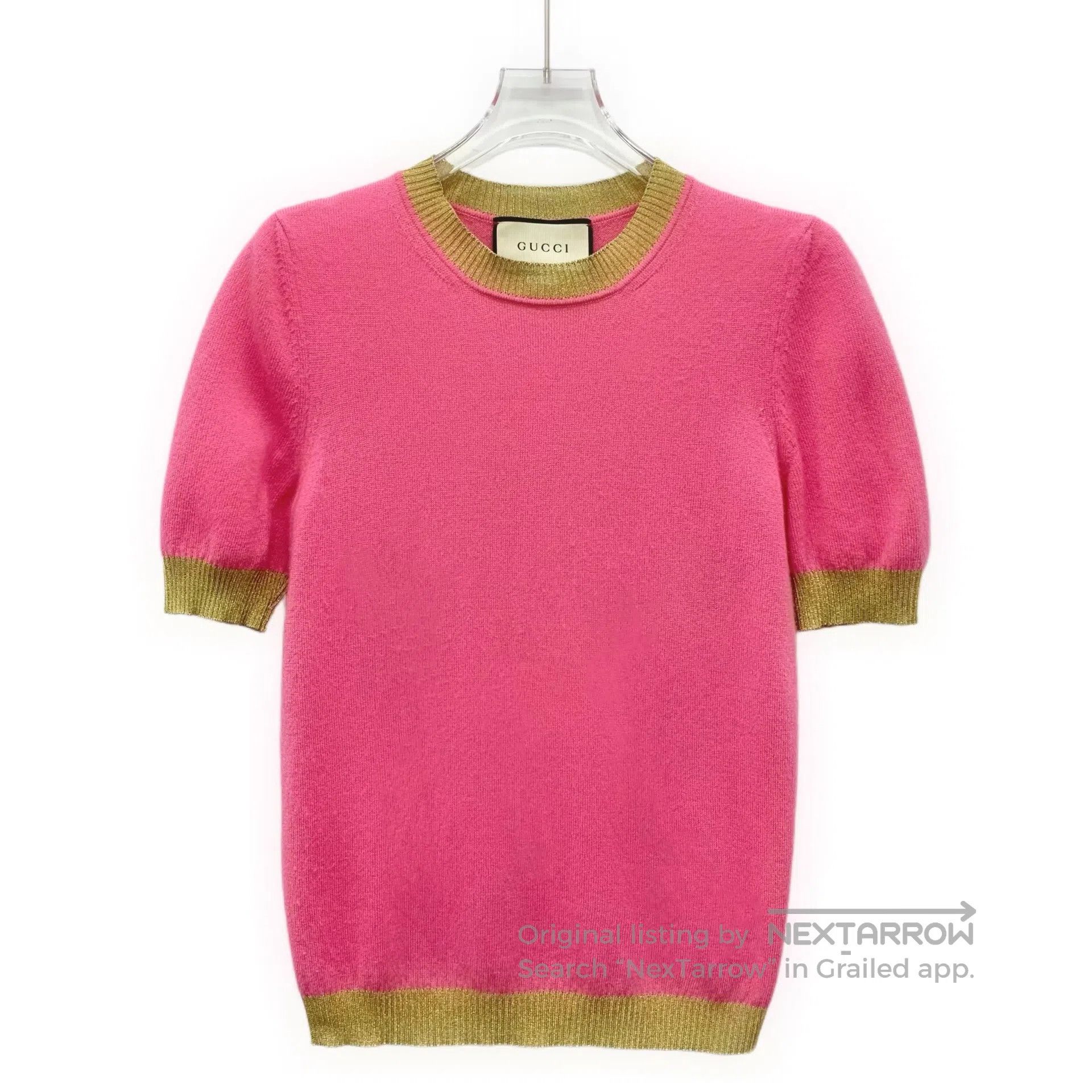 Gucci Guicci Pink Gold Thread Trimmed Round Neck Short Sleeve Kn Size M / US 6-8 / IT 42-44 - 1 Thumbnail