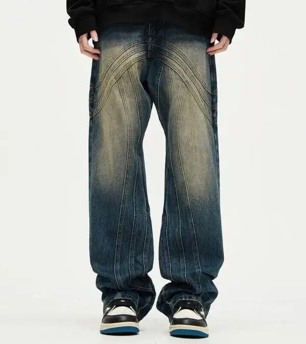 Japanese Brand × Jean Y2K Painted Circle Striped Baggy Jeans Size US 33 - 1 Thumbnail