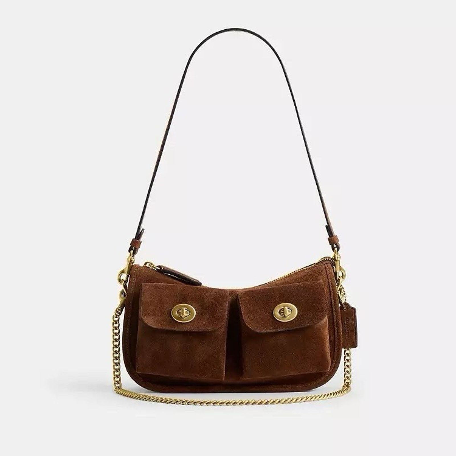 Coach NWT COACH Suede CDZ21 Twin Turnlock Waverly Bag Warm Brown Size ONE SIZE - 7 Thumbnail