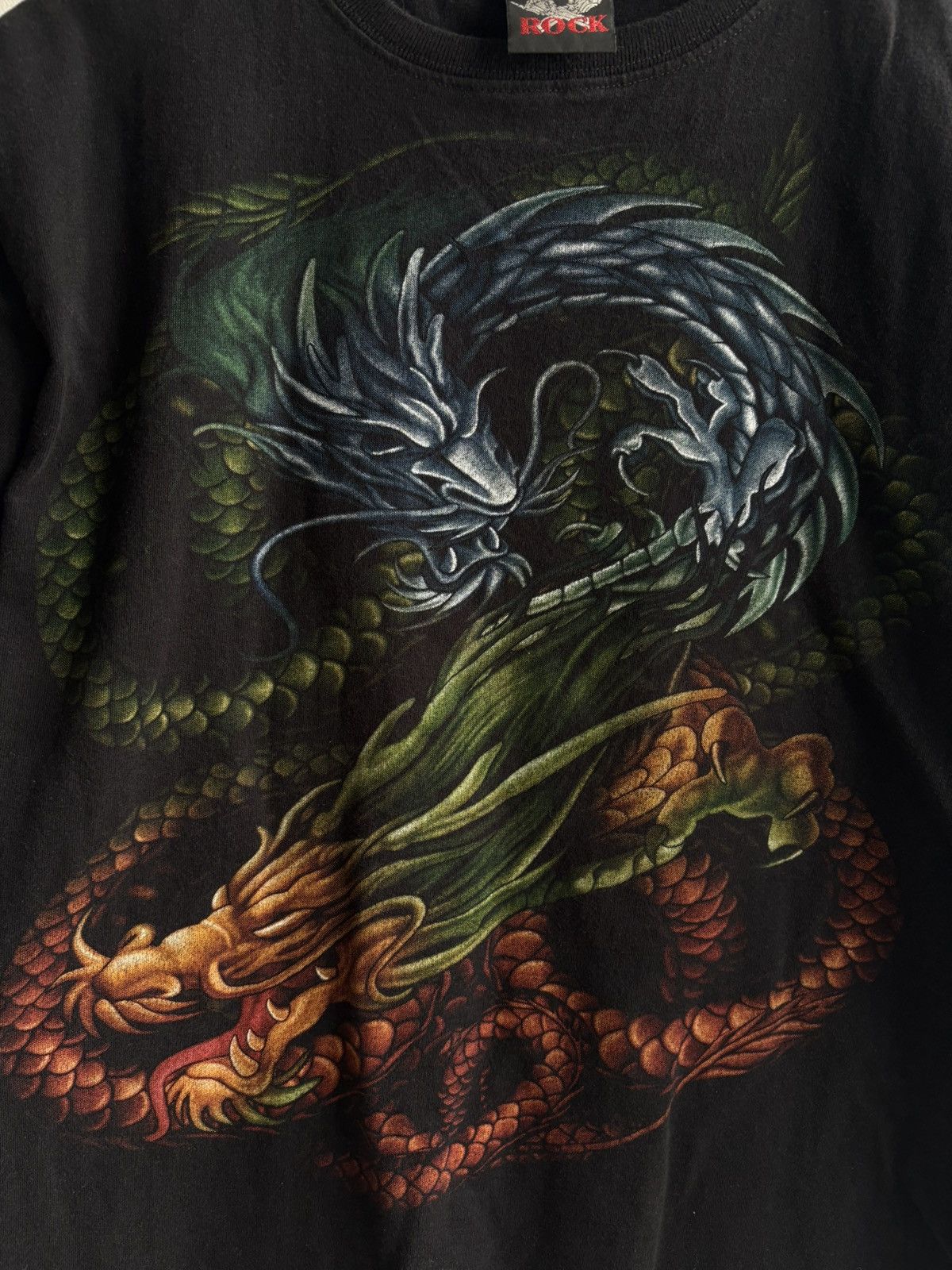 Vintage Vintage Hot Rock Dragon y2k Streetwear Faded Black T-shirt Size US S / EU 44-46 / 1 - 2 Thumbnail