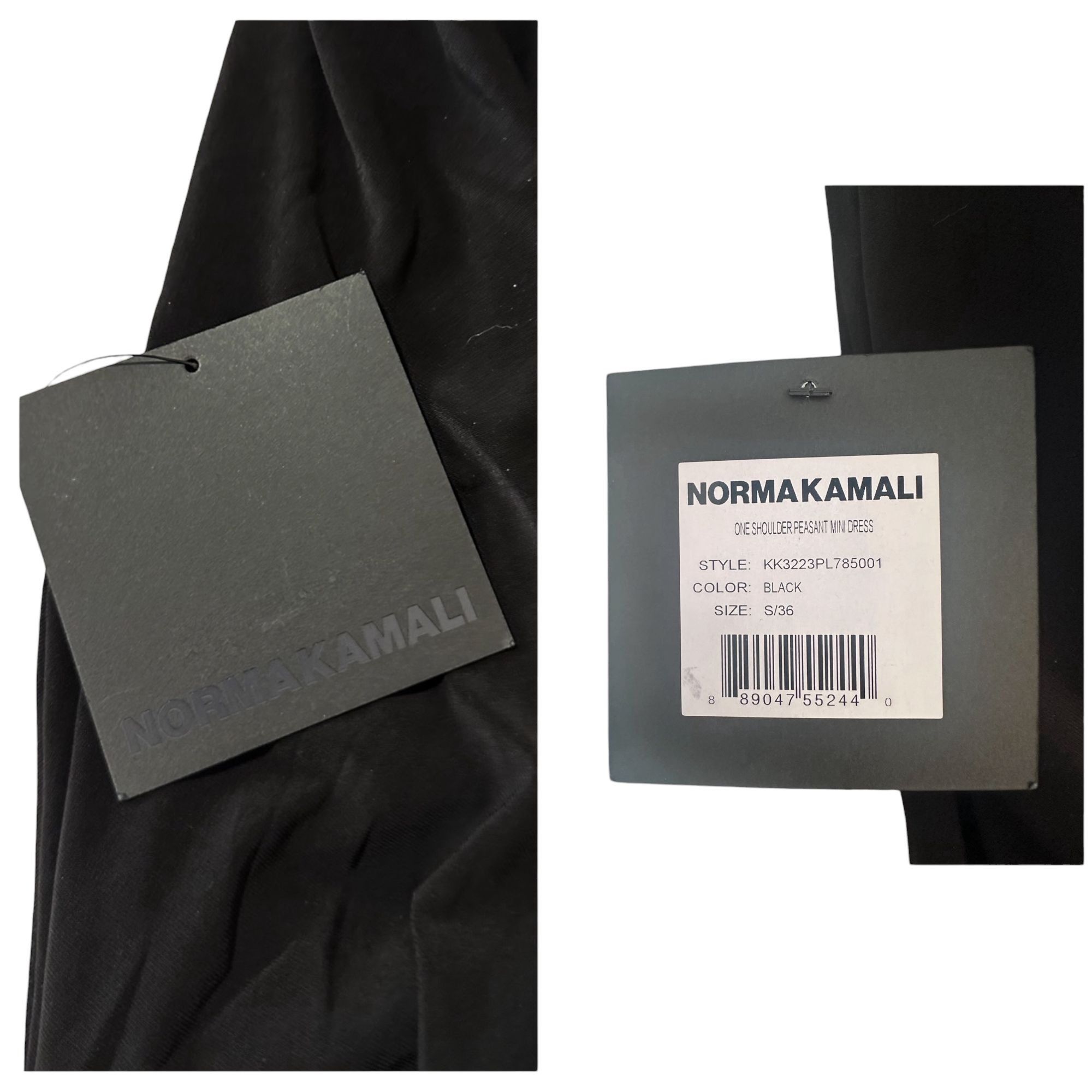 Norma Kamali Norma Kamali One Shoulder Peasant Mini Dress, Black, Size Size S / US 4 / IT 40 - 5 Thumbnail