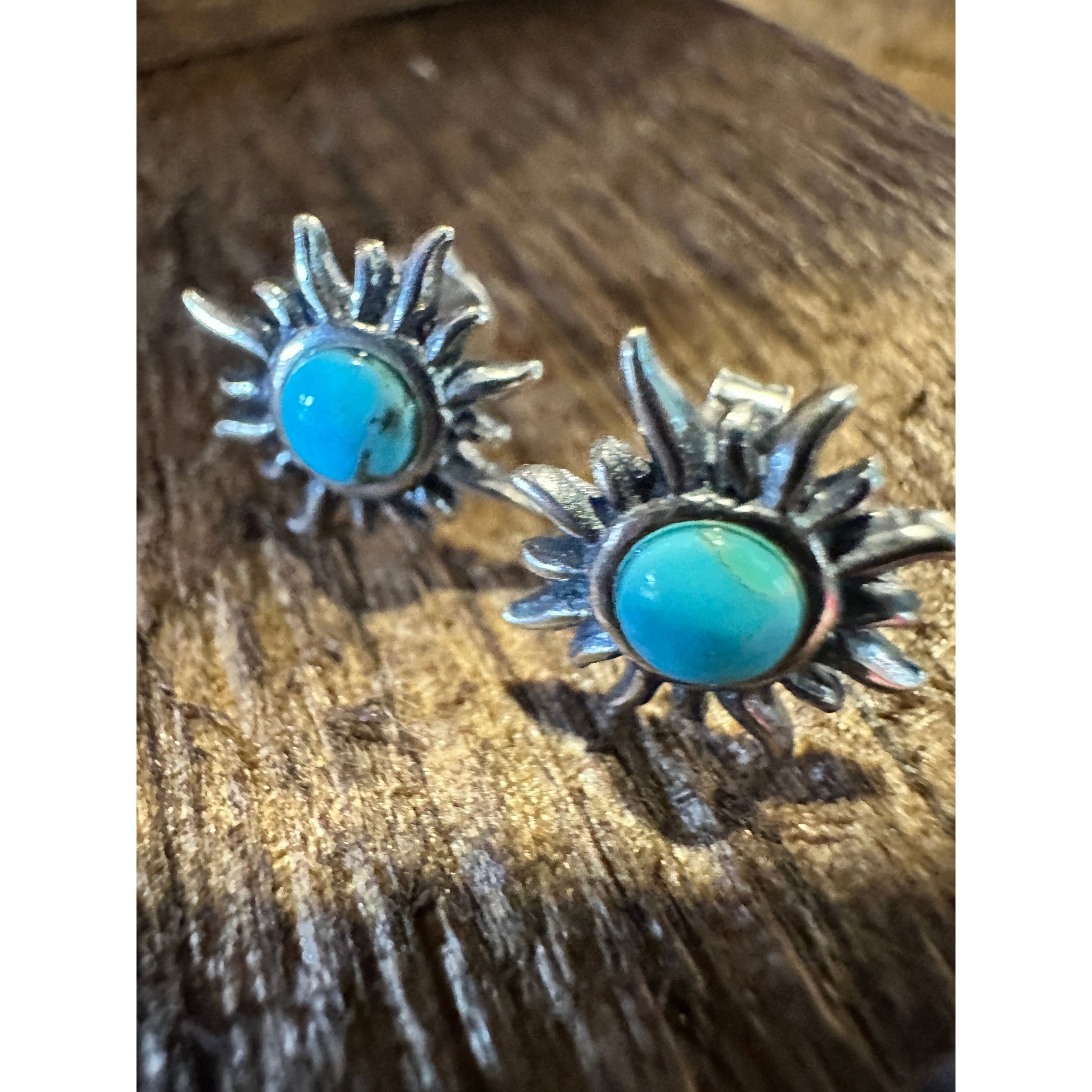 Other Navajo Sunburst Turquoise Earrings in Sterling Silver - Eleg Size ONE SIZE - 9 Thumbnail