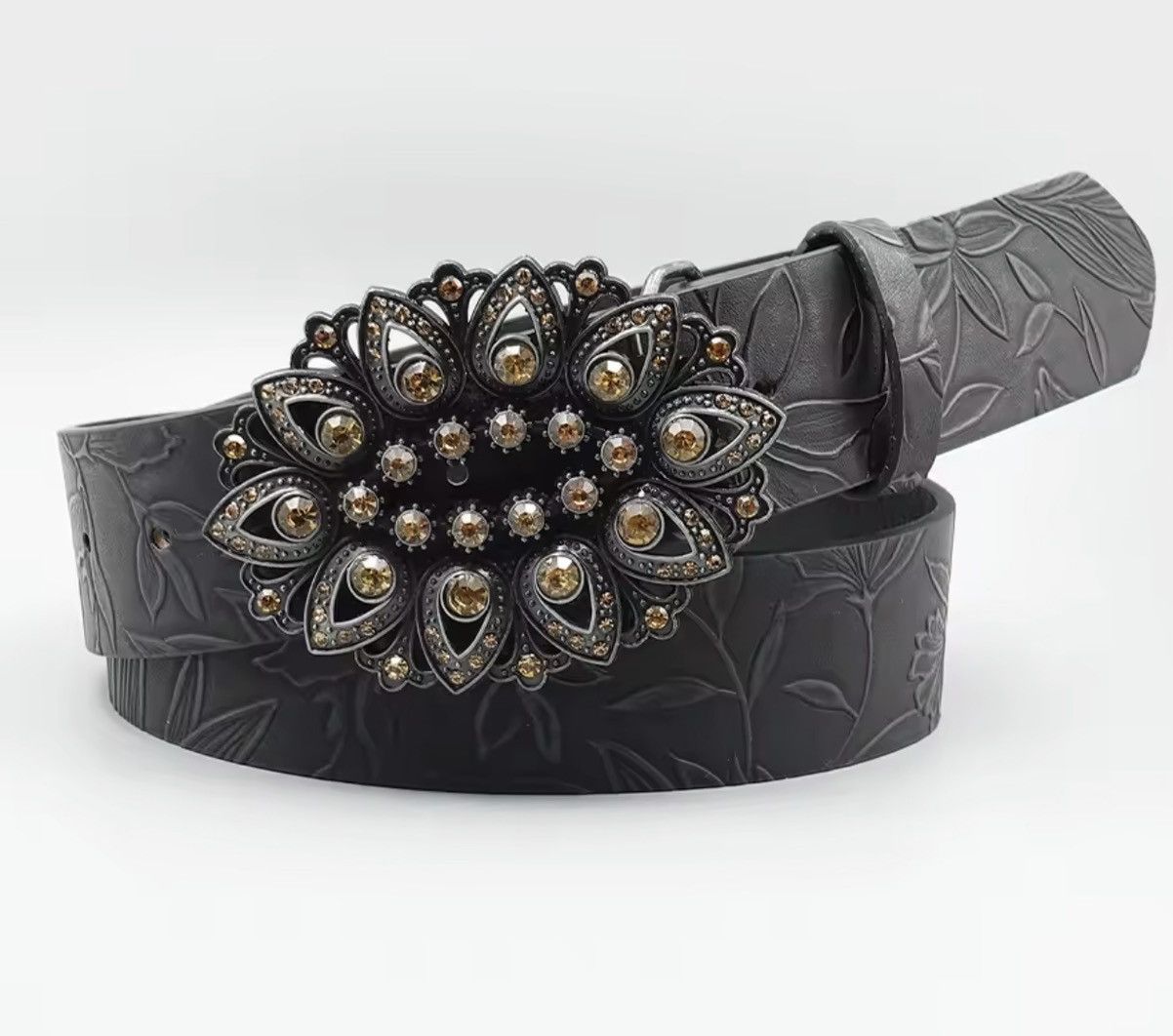 Japanese Brand 110 cm Rhinestone Inlaid Belt with Leaf Pattern Printed Belt Size 32 - 2 Thumbnail