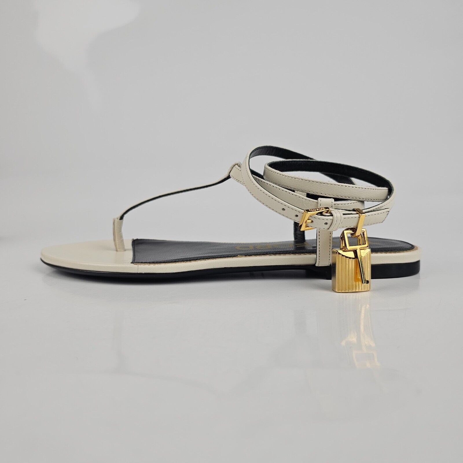 Tom Ford Tom Ford Padlock White Leather Sandals New Size US 7 / IT 37 - 3 Thumbnail