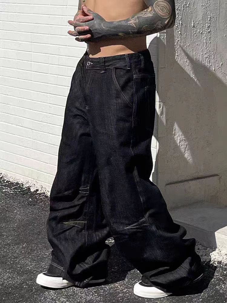 image of Retro Black Street Heavy Baggy Jeans, Men's (Size 32)