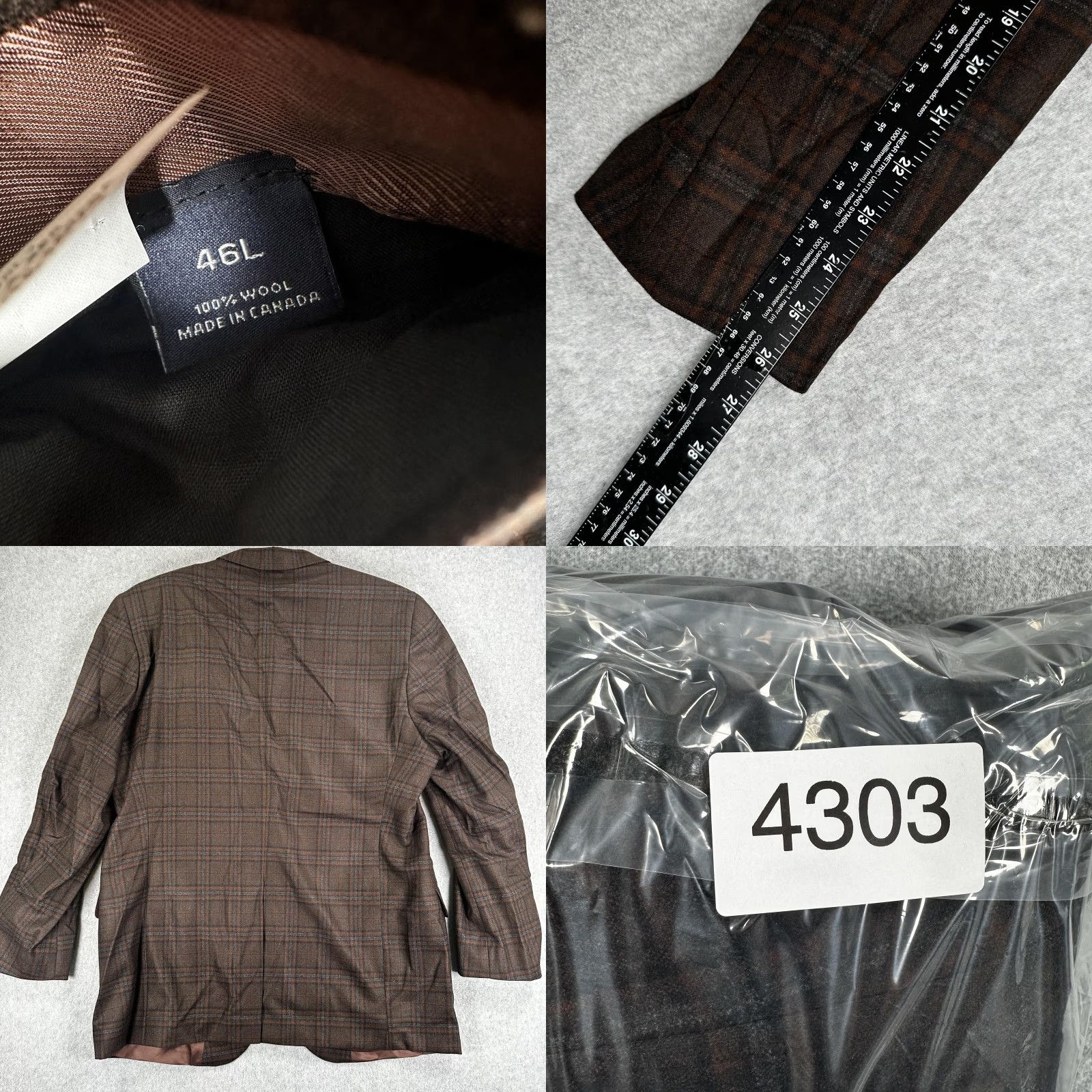 Cremieux Cremieux Blazer Sport Coat Mens 46L Brown Plaid Wool Loro Piana Canada Size 46R - 9 Thumbnail