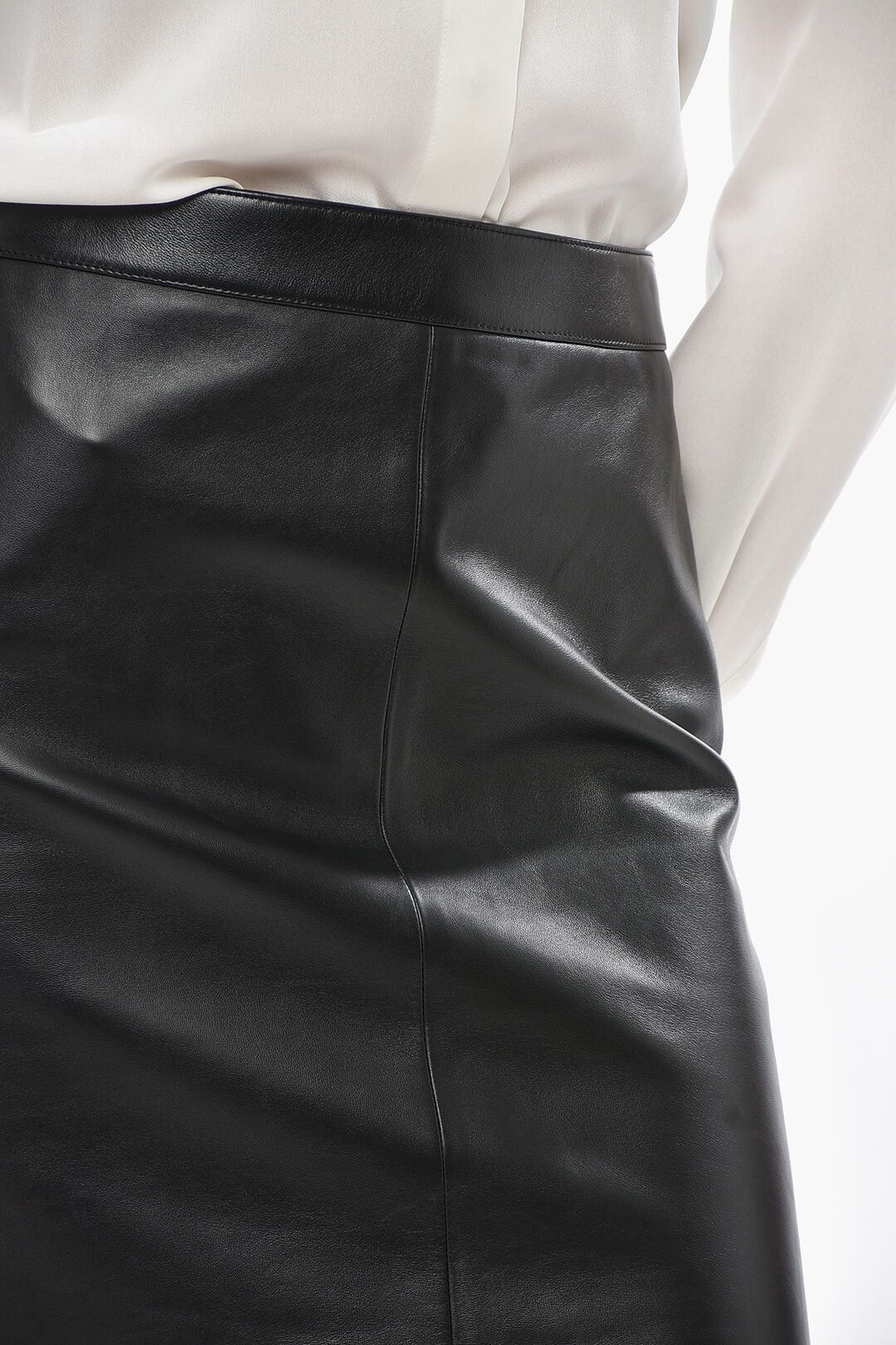 Celine og1mm0326 Leather Pencil Skirt in Black Size 28" / US 6 / IT 42 - 3 Thumbnail
