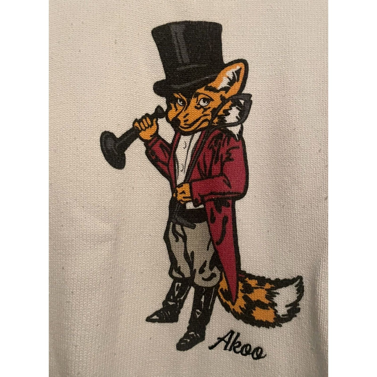 Vintage VINTAGE Akoo White Fancy Fox Screen Print Sweater (A112) 4XL Unisex Adults Dolman Sleeve Crew Neck Pullover Graphic Print 80s Animals Sweatshirt Size XXL / US 16-18 / IT 52-54 - 2 Thumbnail