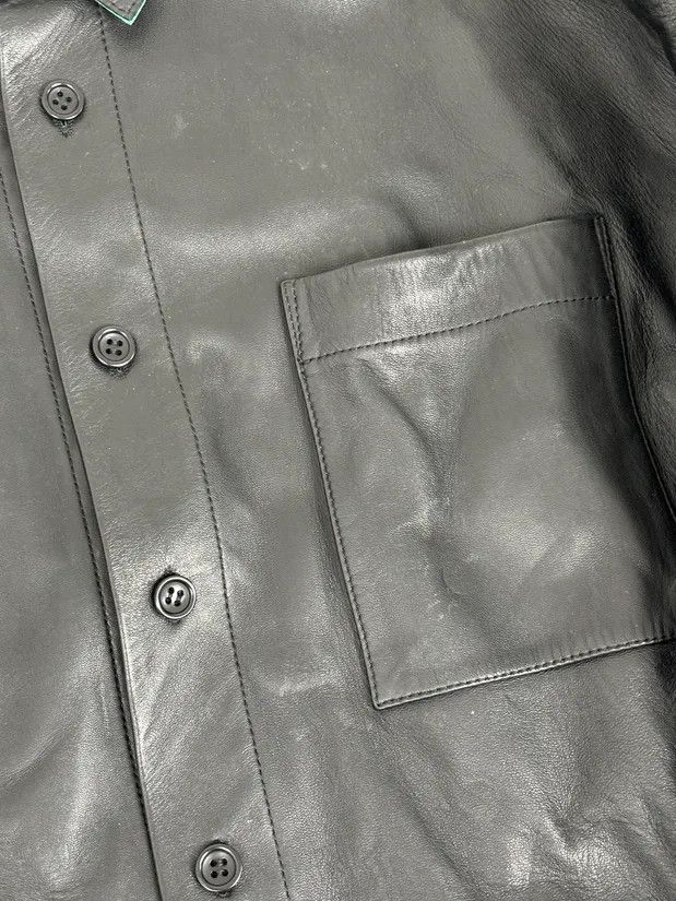 Acne Studios Acne Studios Black Leather Green Contrast Edges Shirt Jacket Size US M / EU 48-50 / 2 - 8 Thumbnail