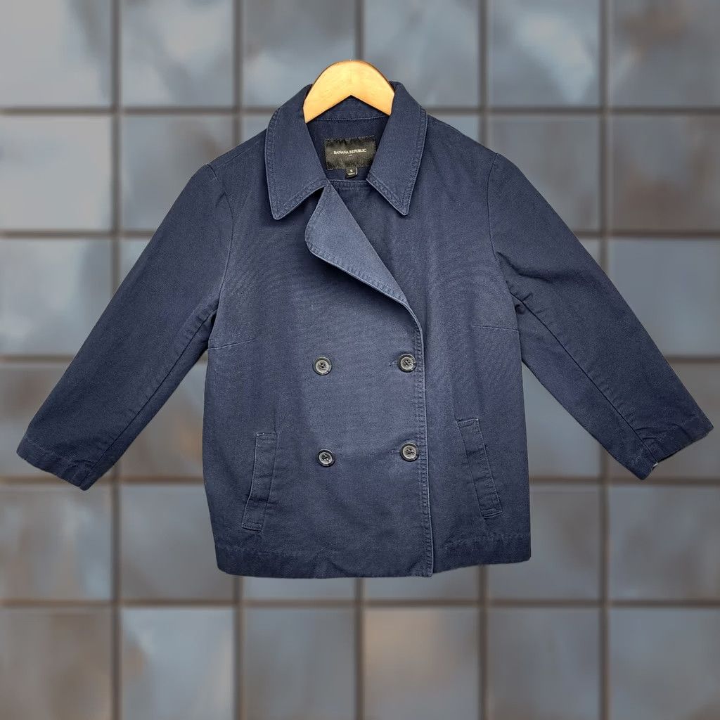 Banana Republic Banana Republic Blue Double Breasted Swing Trench Jacket Womens Small Cotton Sage Blue Color Solid Long Sleeve Button Front Size S / US 4 / IT 40 - 1 Thumbnail