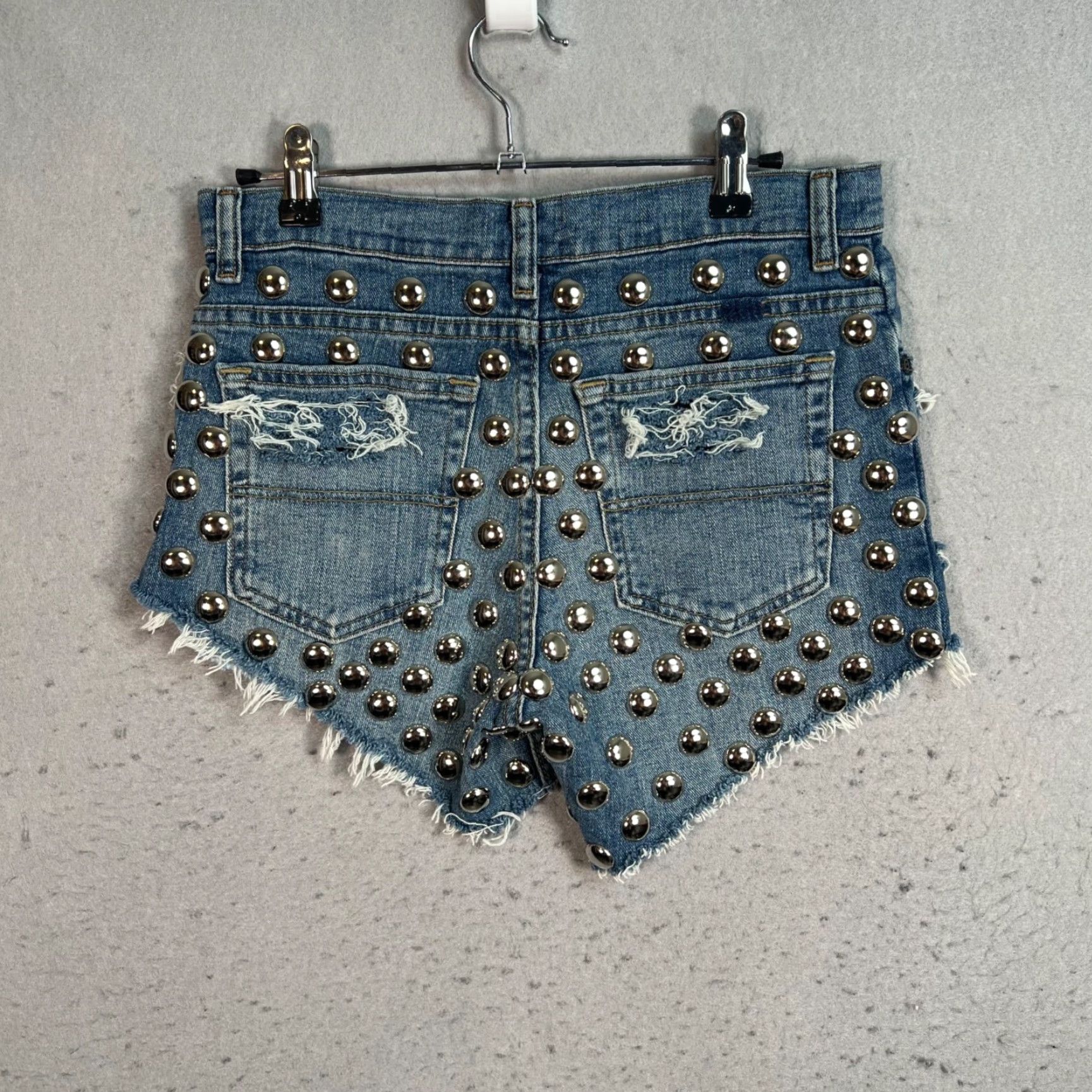 Wrangler Wrangler Denim Shorts - High-Waisted, Distressed, Studded - 28 - Blue - Women - 5-Pocket - 3 In Inseam - Vintage No - Casual Summer Wear Size 28" / US 6 / IT 42 - 2 Thumbnail