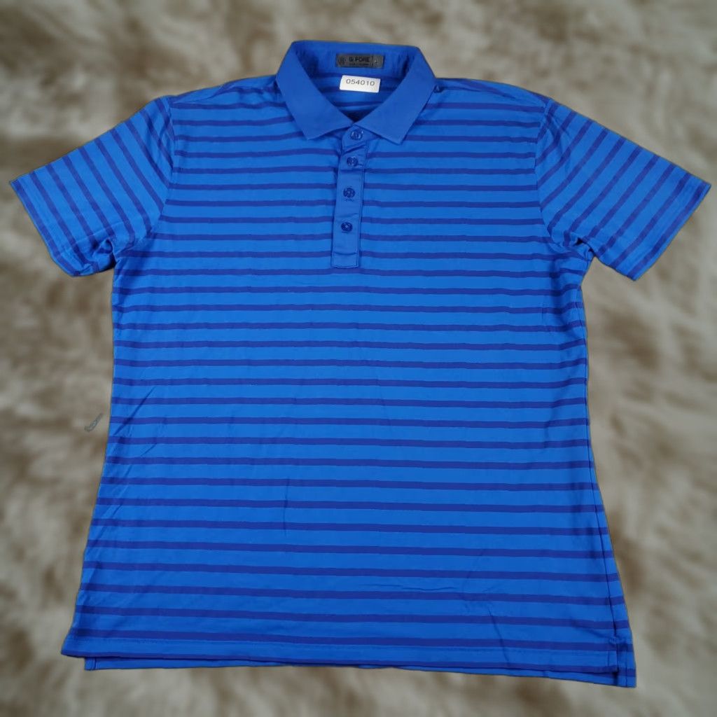 G/FORE G/FORE Polo Shirt Mens L Blue Striped Shirt Polo Short Sleeve Distressed Logo Back Peeling Vintage: No Size US L / EU 52-54 / 3 - 1 Thumbnail