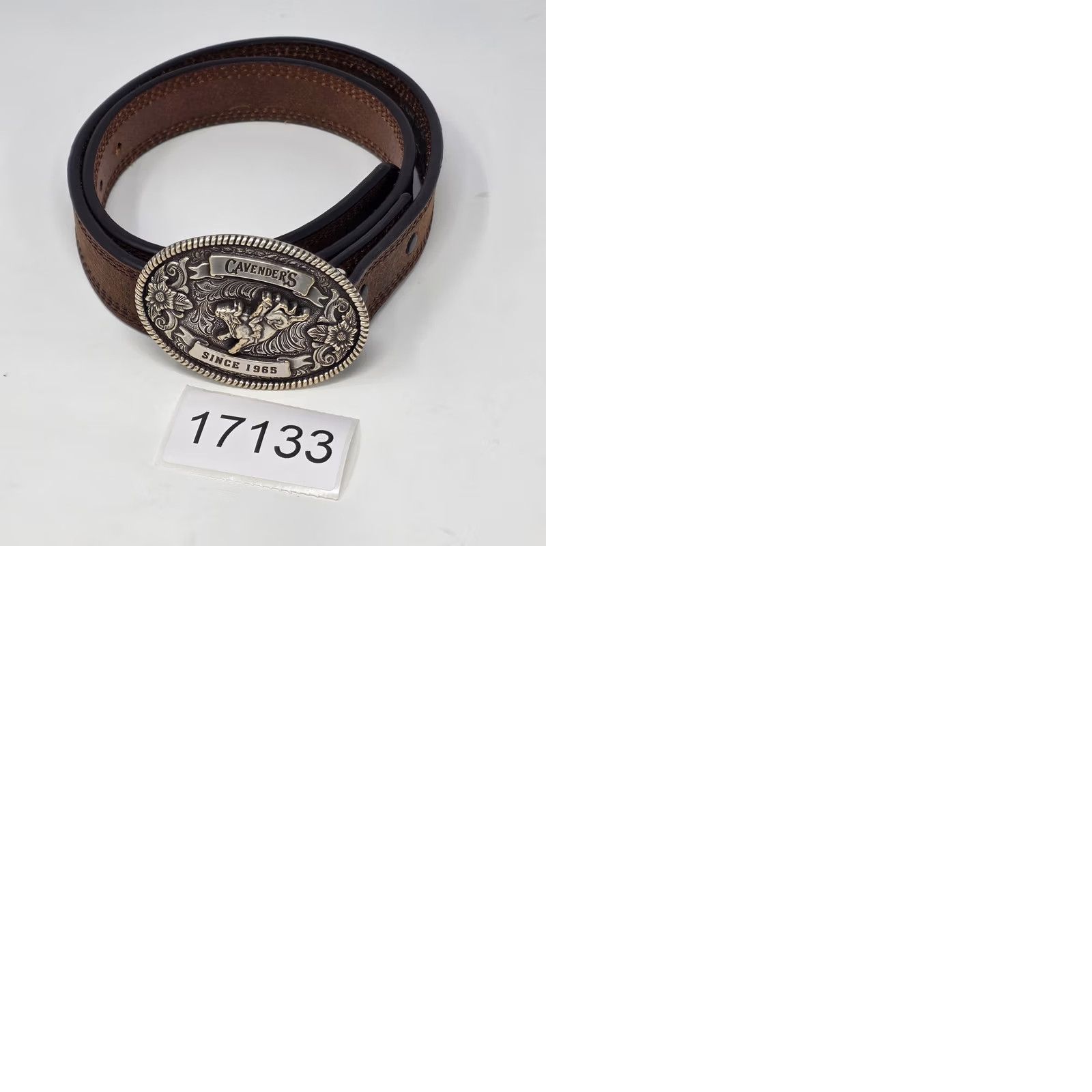 Vintage Cavenders Brown Leather Belt Big Buckle Size 30 Western Cowboy Bull Rider Rodeo Belt Mens Size 30 - 9 Thumbnail